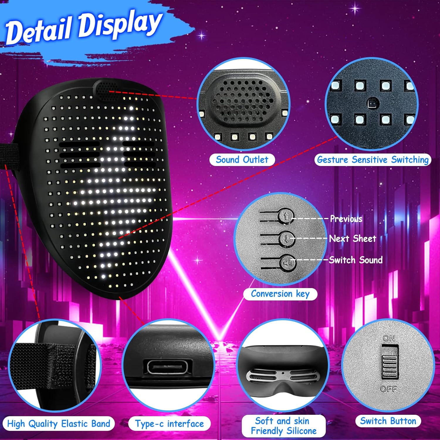 LED masker met gebarenbediening | Lichtgevend masker voor cosplay & feest