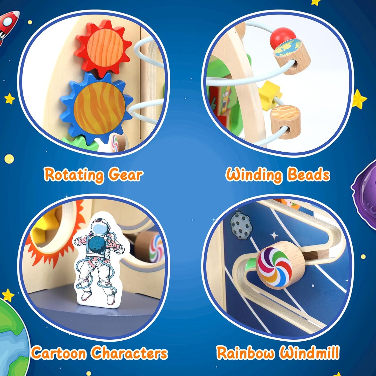 Ruimteraket Activiteitenkubus | Montessori Speelgoed 1+ Jaar | Sensorisch Educatief Druk Bord Cadeau