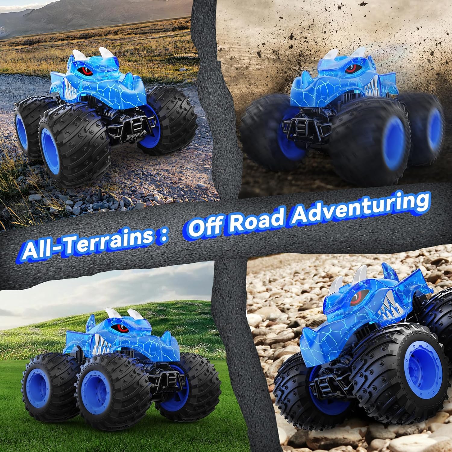 RC Monster Trucks Speelgoed met Licht Spray | All Terrain Telecommandeerbare Auto voor Kinderen 3, 4, 5, 6, 7, 8 Jaar, Speelgoed voor Peuters