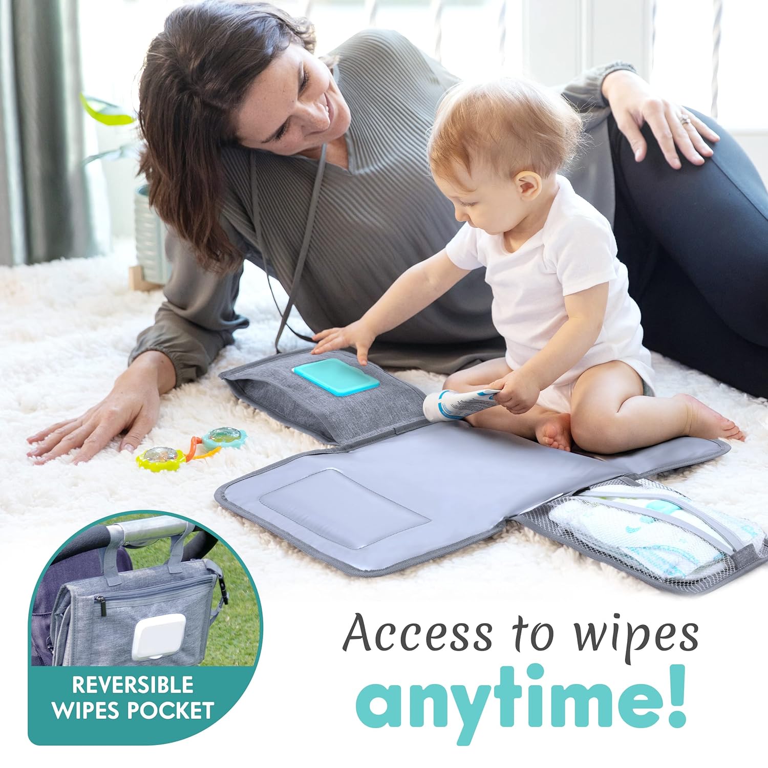 Draagbaar Luierveld | Vouwbaar Verschoonmatje voor Pasgeborenen met Slimme Doekjeszak voor Baby's