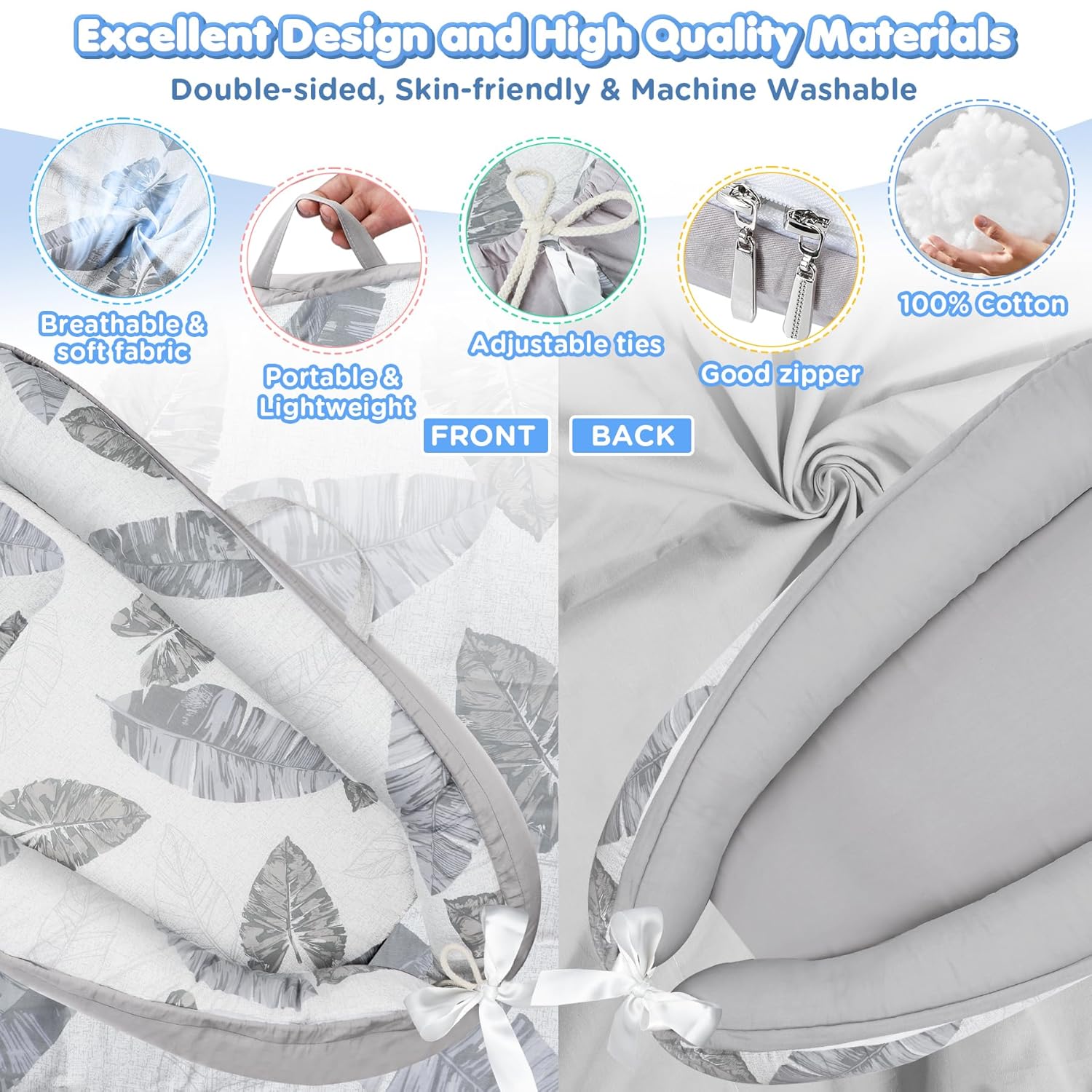 Draagbare Baby Ligstoel Baby Vloer Stoel | Ademend & Zachte Baby Nest Overtrek 0-24 Maanden