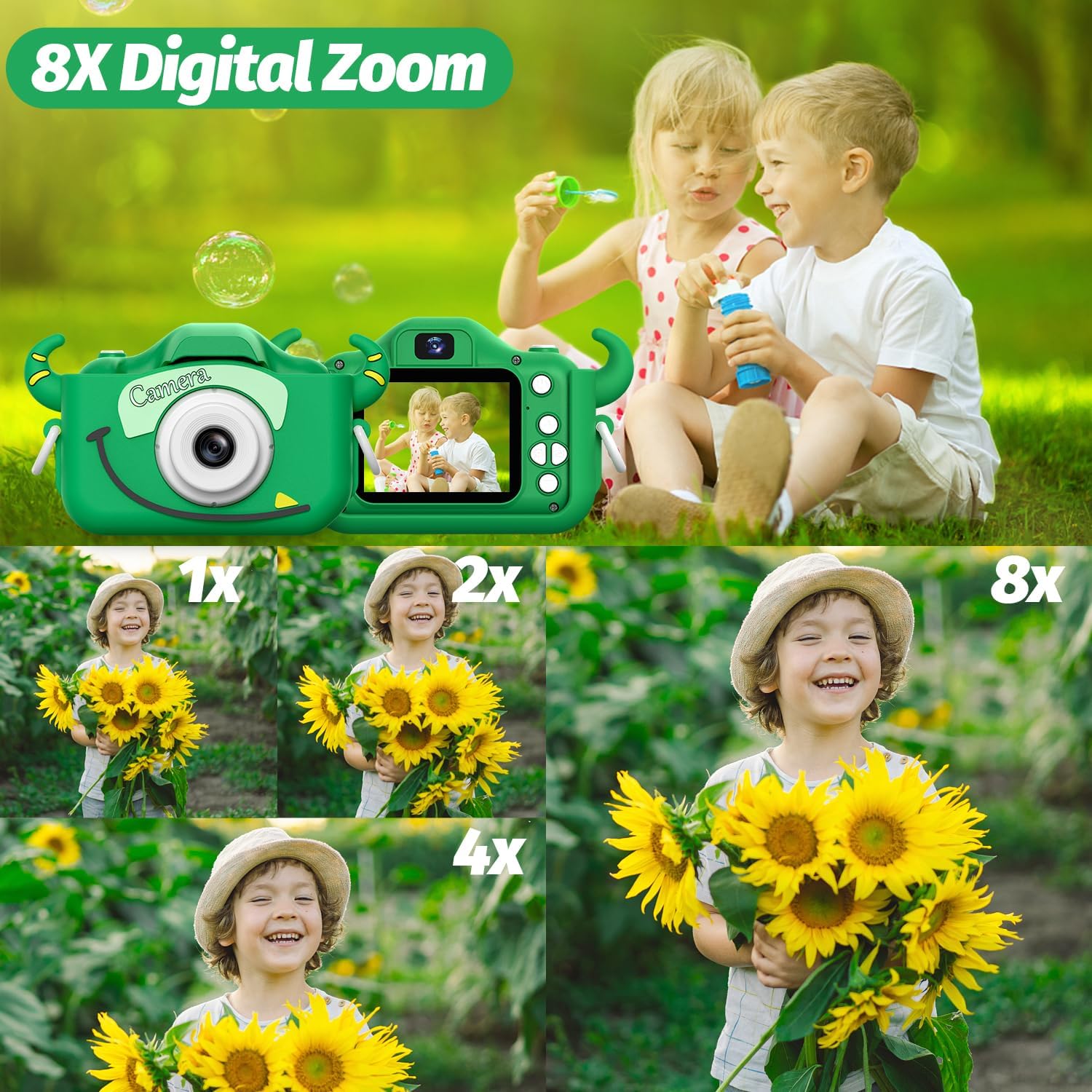 Kindercamera digitaal | Cartoon videocamera met zachte hoes & 32G SD-kaart inbegrepen