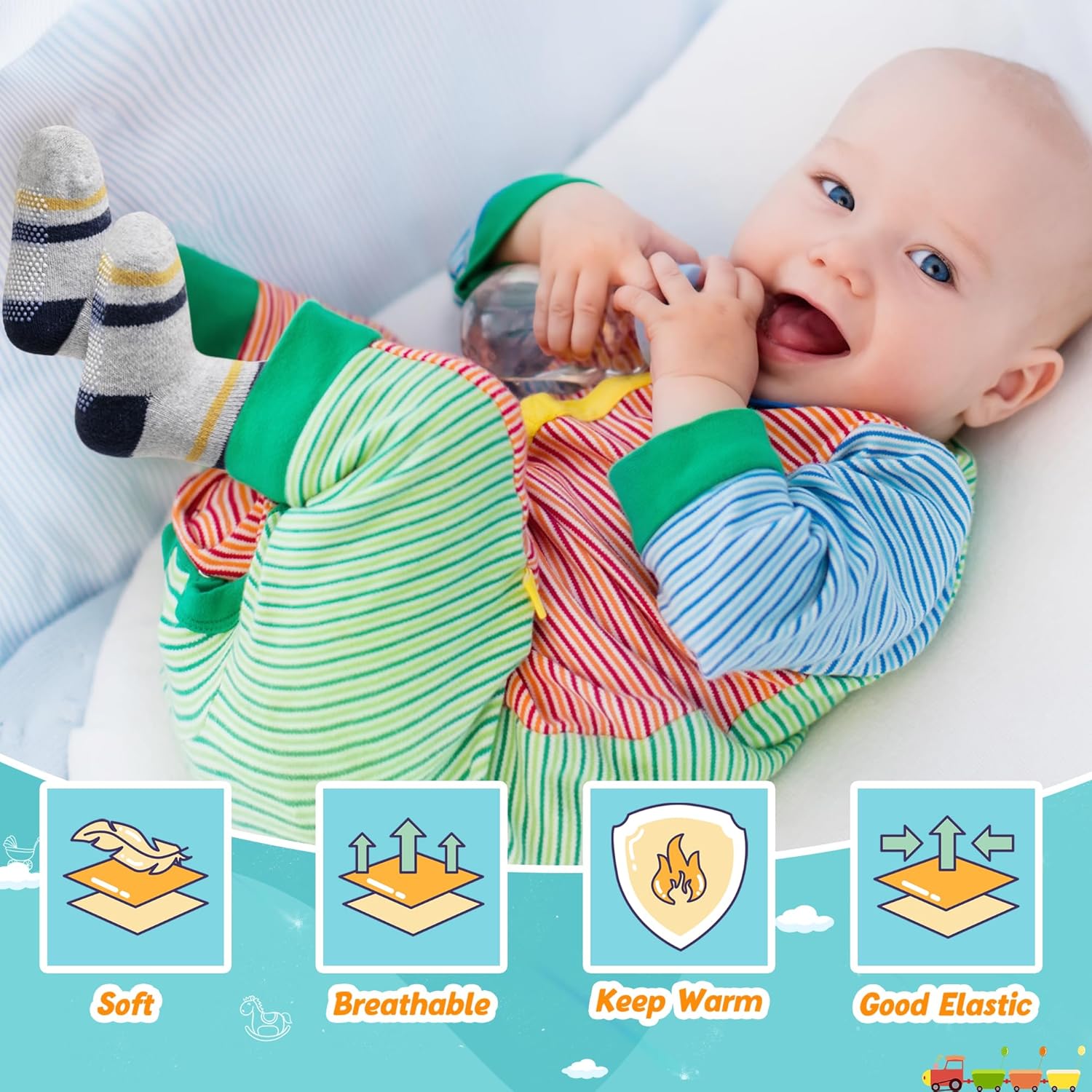 6 Paar Babywol Sokken met Grip | Zachte, warme, dikke antislip wintersokken voor peuters, uniseks