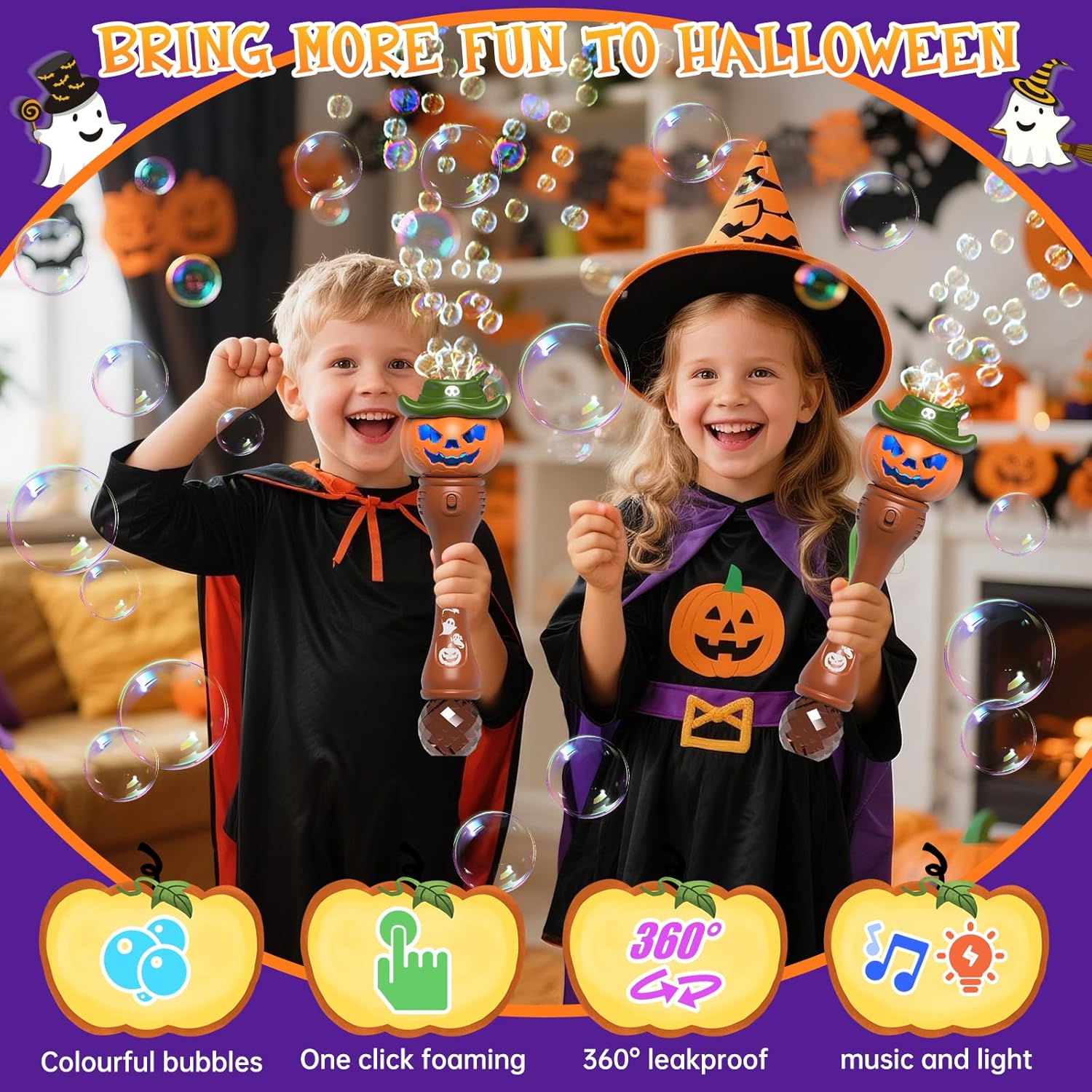 Halloween Pompoen Bellenblaas Machine voor Kinderen - Automatische Bellenblaasstaf met Licht en Geluid voor Jongens en Meisjes - Griezelig Speelgoed Cadeau voor Feestjes