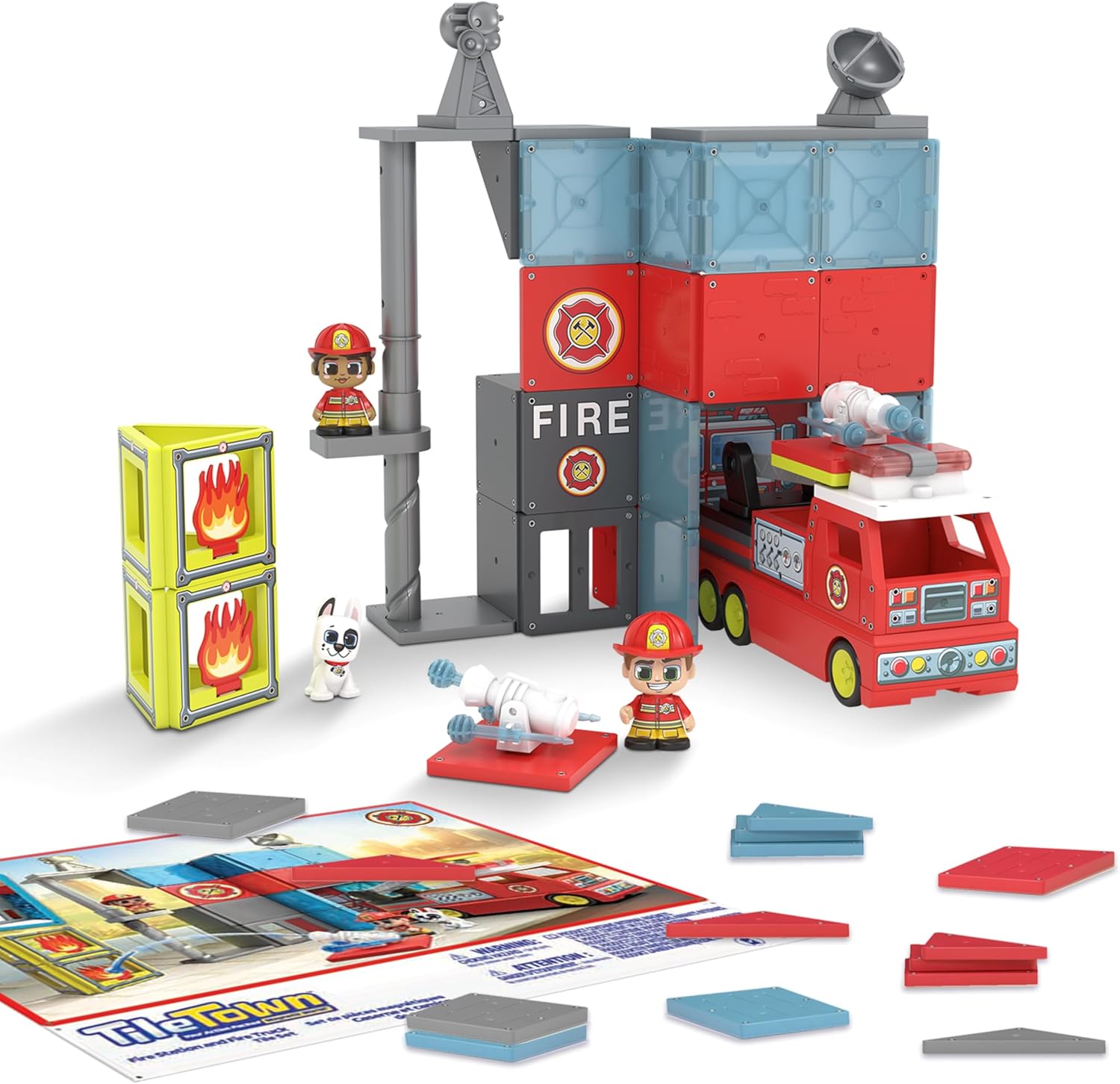 Tile Town Brandweerkazerne & Brandweerwagen Bouwset | 66 Stuks voor Kinderen 3-6 Jaar