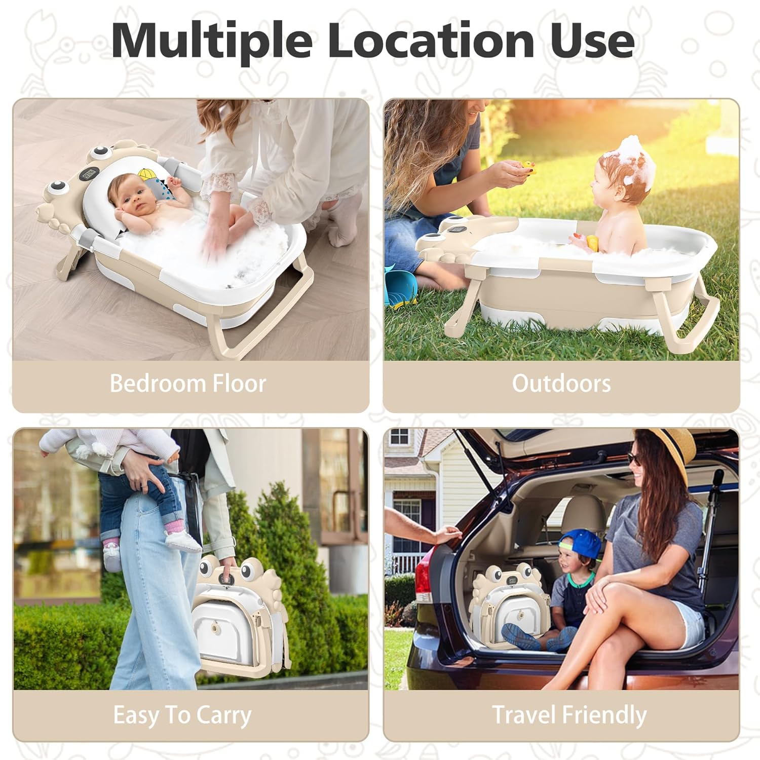 Inklapbaar babybad met thermometer | draagbaar opvouwbaar reisbad 0-36 maanden