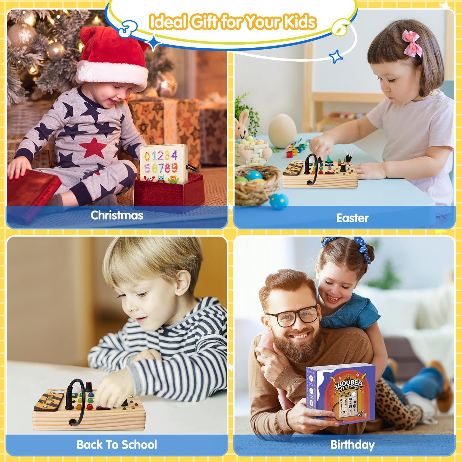 Montessori Peuter Drukbord Kinderen | Houten Sensorisch 27 LED Lampen l Educatief Speelgoed voor 1-6 Jaar Oud