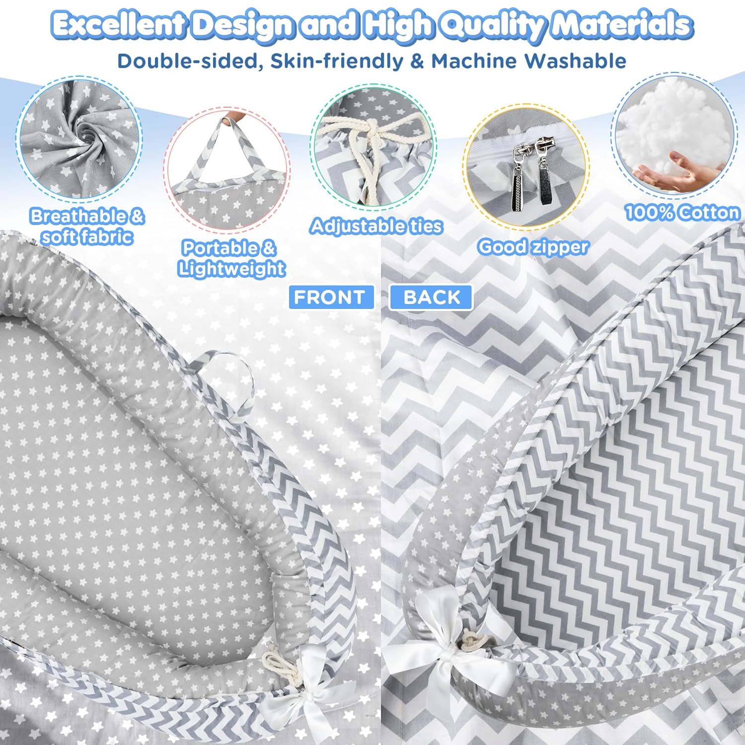 Draagbare Baby Ligstoel Baby Vloer Stoel | Ademend & Zachte Baby Nest Overtrek 0-24 Maanden