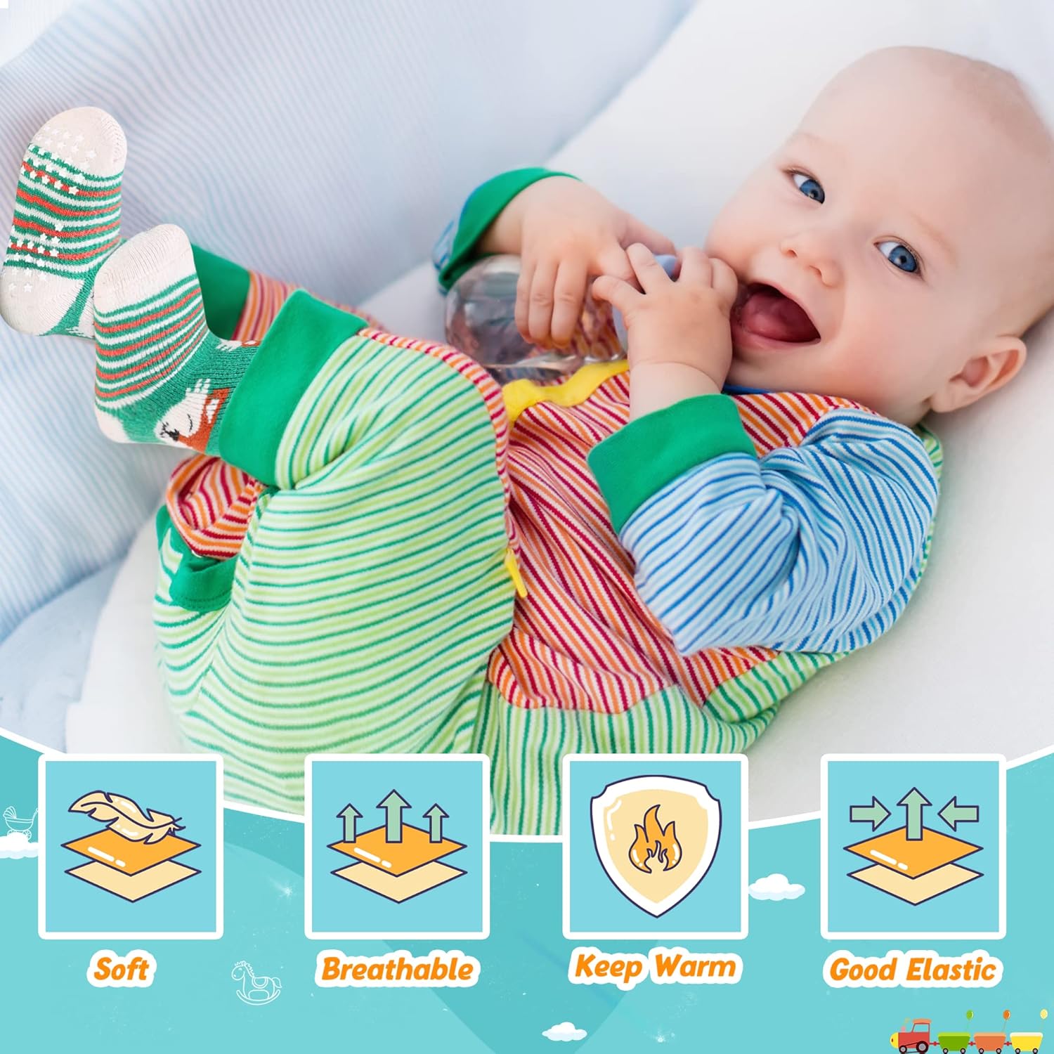 6 Paar Babywol Sokken met Grip | Zachte, warme, dikke antislip wintersokken voor peuters, uniseks