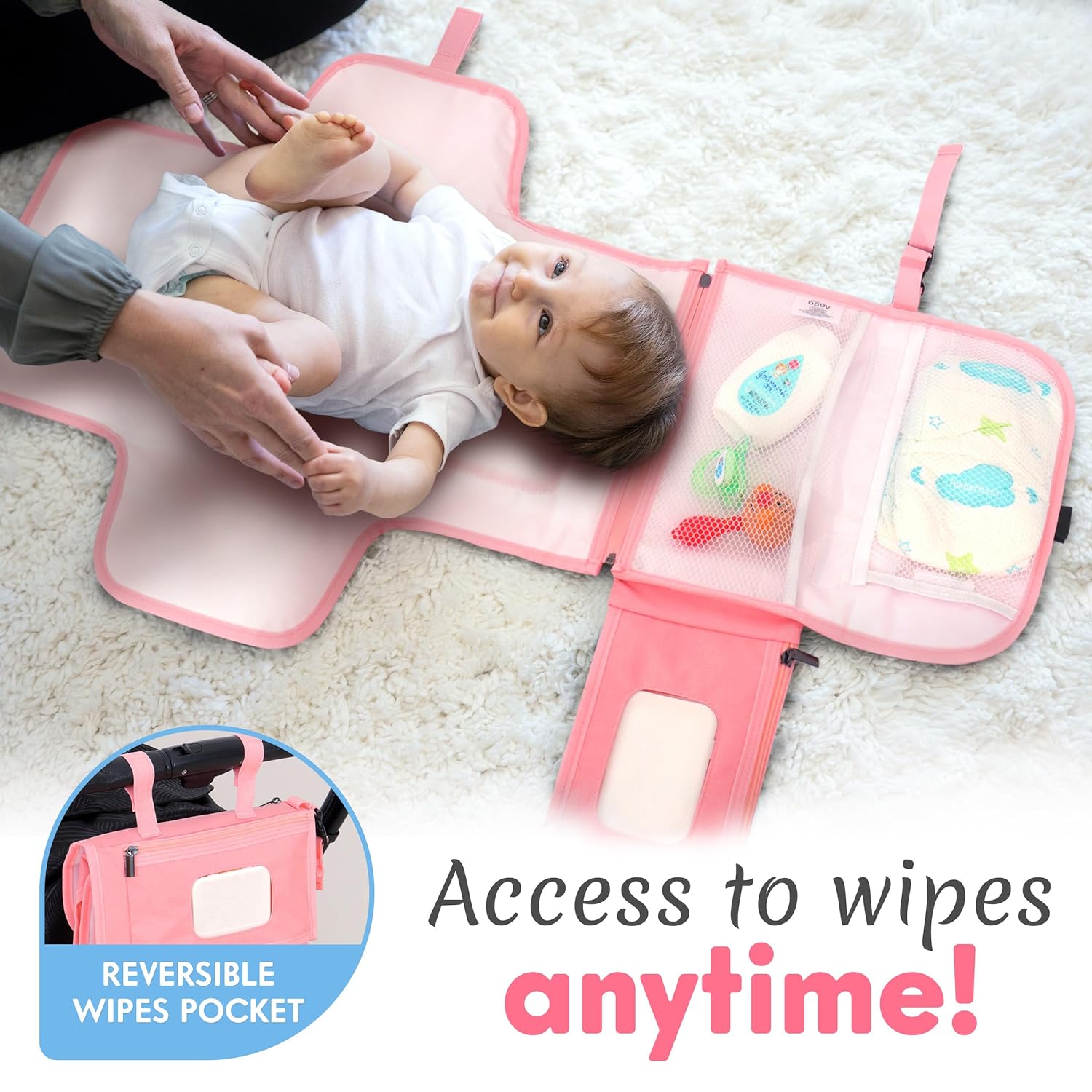 Draagbaar Luierveld | Vouwbaar Verschoonmatje voor Pasgeborenen met Slimme Doekjeszak voor Baby's
