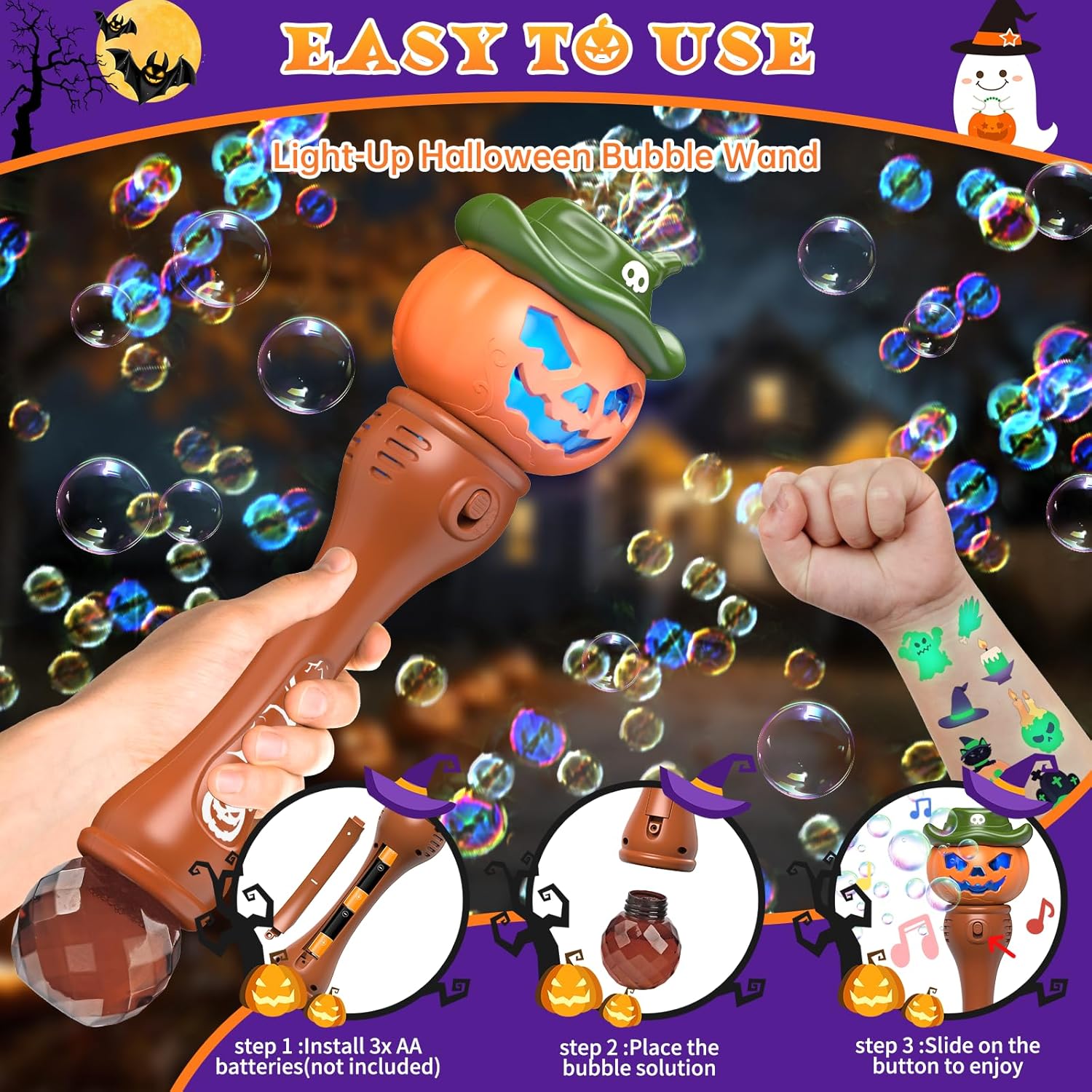 Halloween Pompoen Bellenblaas Machine voor Kinderen - Automatische Bellenblaasstaf met Licht en Geluid voor Jongens en Meisjes - Griezelig Speelgoed Cadeau voor Feestjes