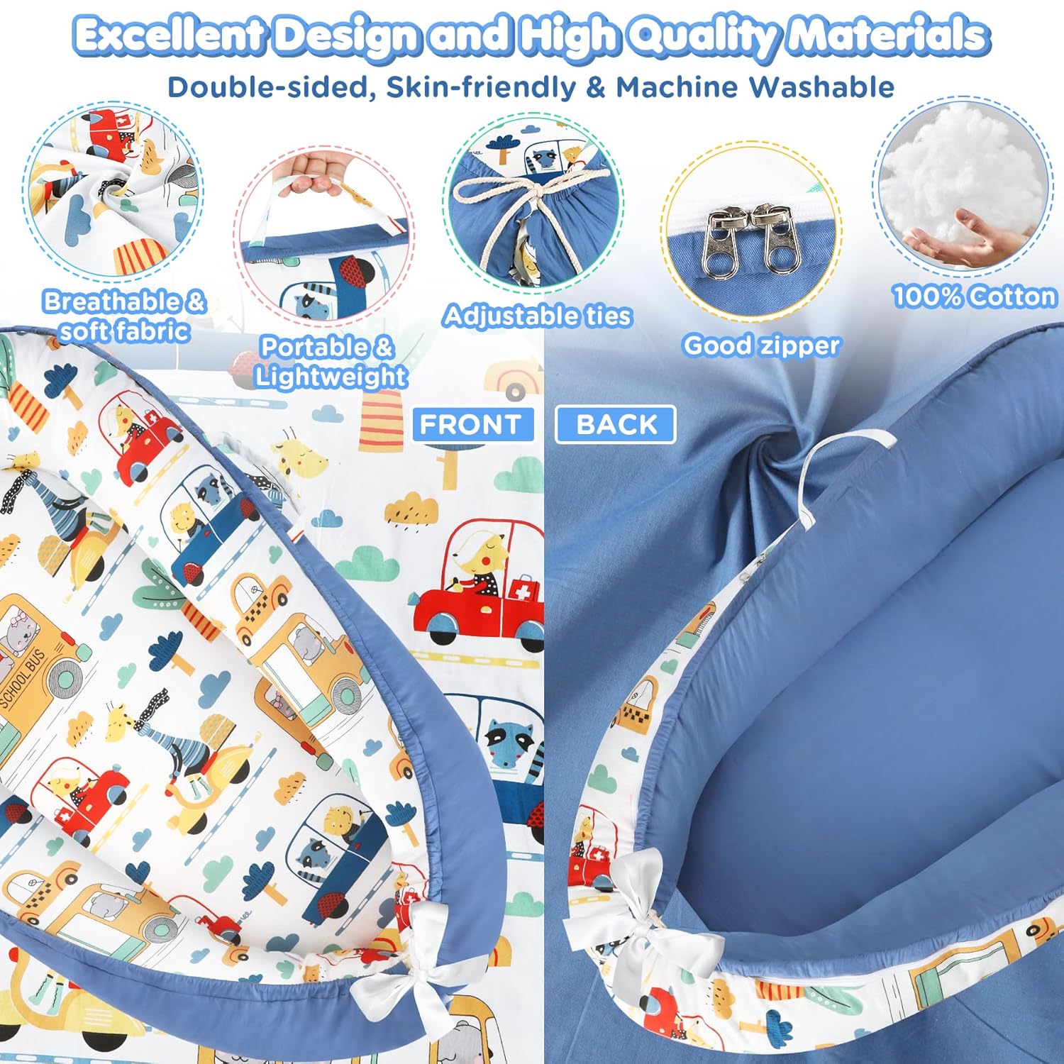 Draagbare Baby Ligstoel Baby Vloer Stoel | Ademend & Zachte Baby Nest Overtrek 0-24 Maanden