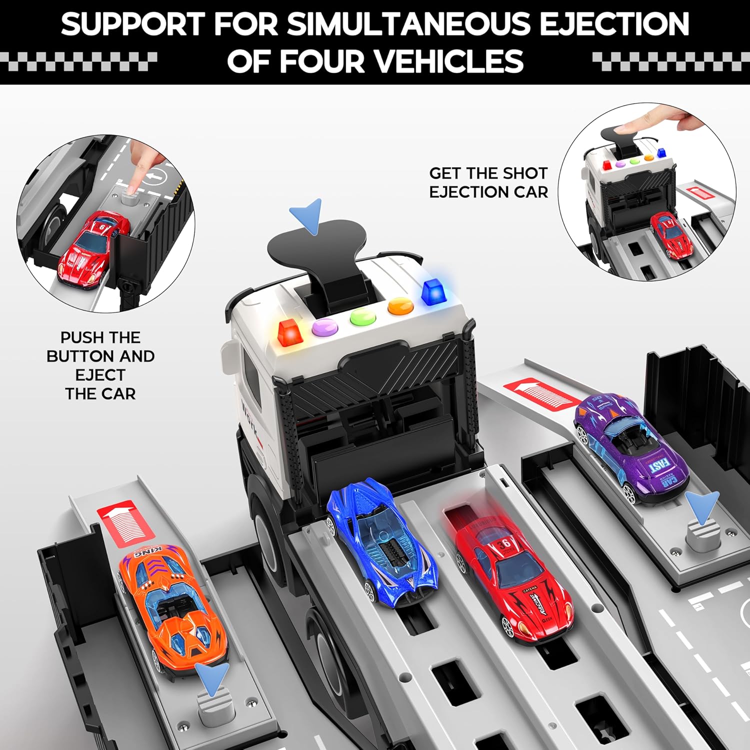 3-Laags Racebaan Truck | 8 Mini Auto’s + Vrachtwagen | Opvouwbaar Speelset | 3–6 Jaar