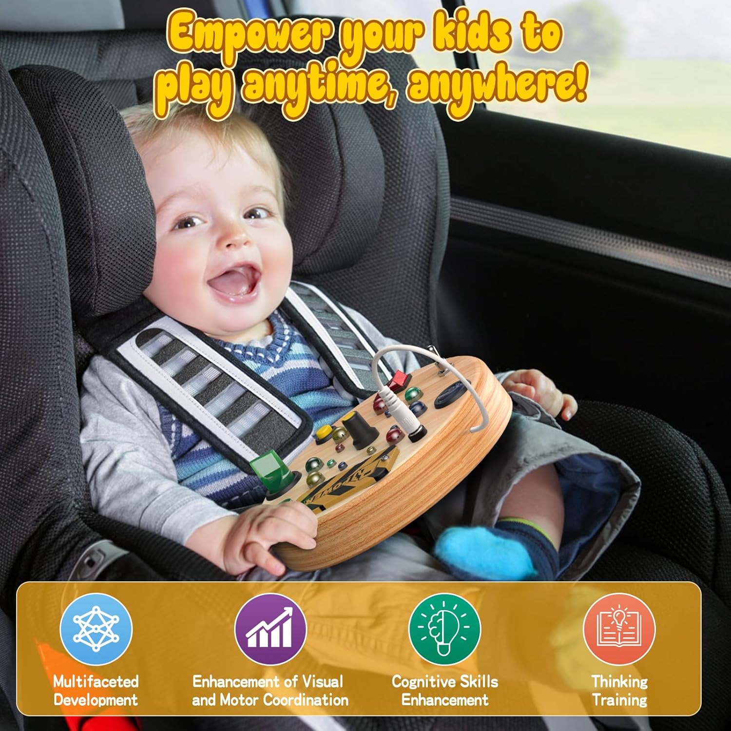 Houten Verlichte Busy Board Montessori Speelgoed | LED Schakelbord Educatief Speelgoed met Vormsorter voor Peuters van 1, 2, 3 Jaar Oud