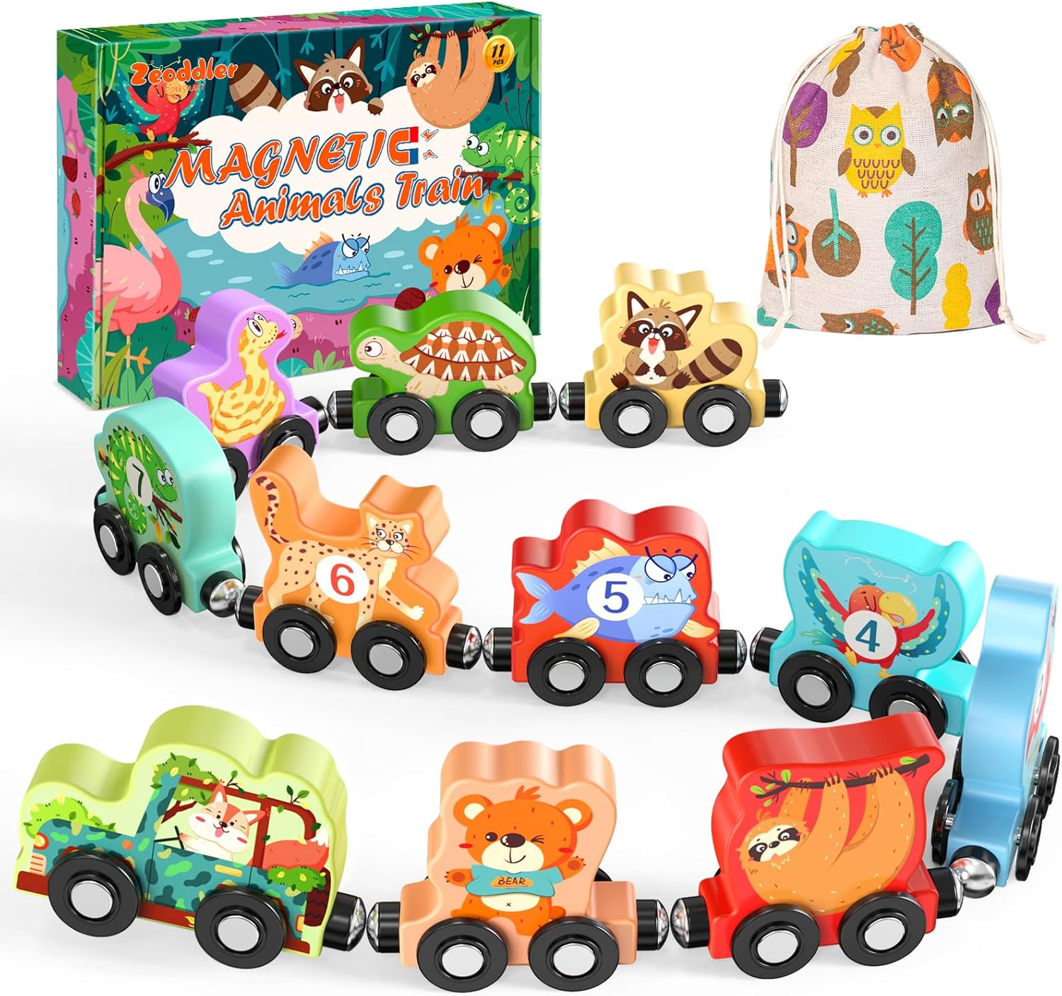 11 Magnetische Houten Dieren Trein Set | Montessori Speelgoed voor Peuters Kleuter Leeractiviteiten voor Kinderen