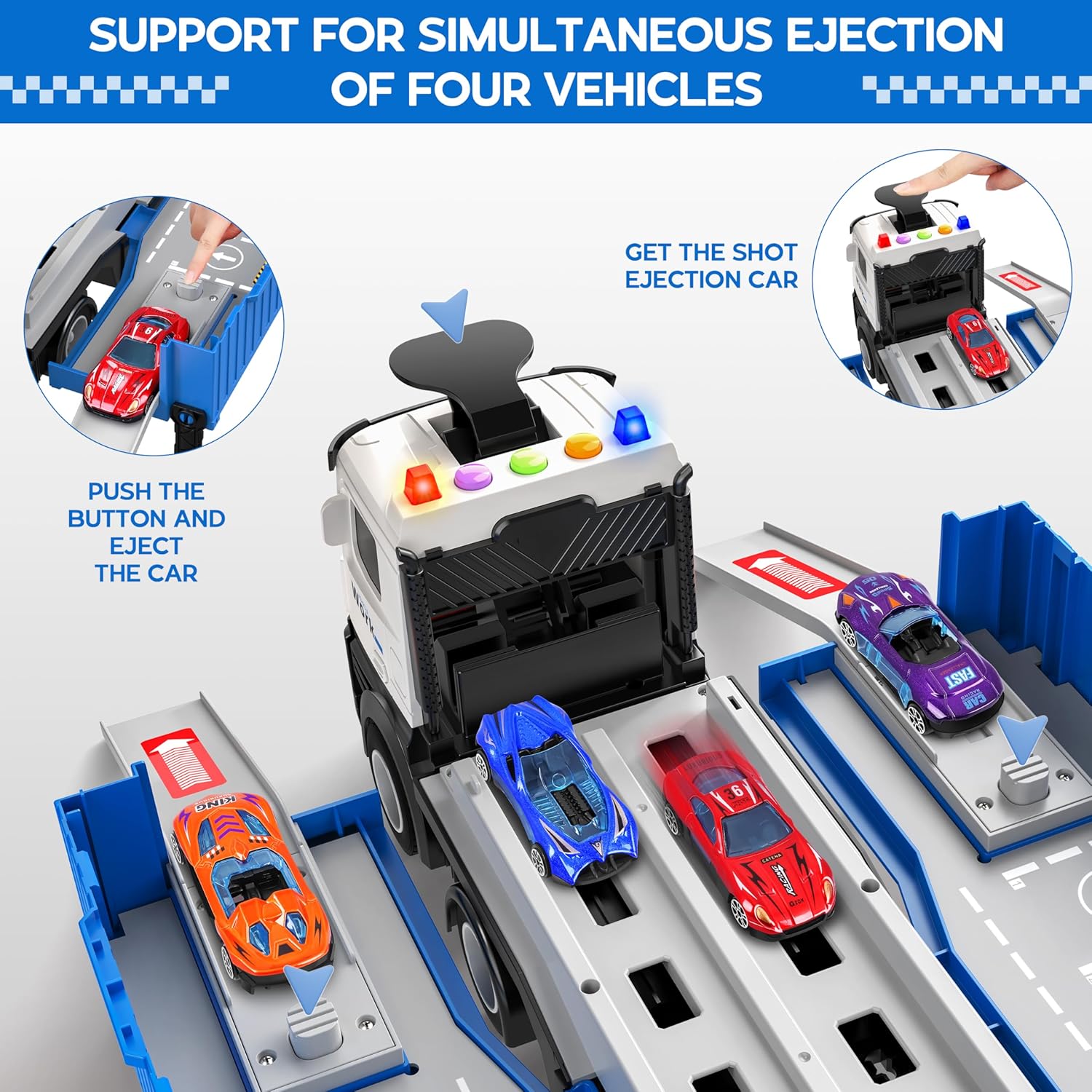 3-Laags Racebaan Truck | 8 Mini Auto’s + Vrachtwagen | Opvouwbaar Speelset | 3–6 Jaar