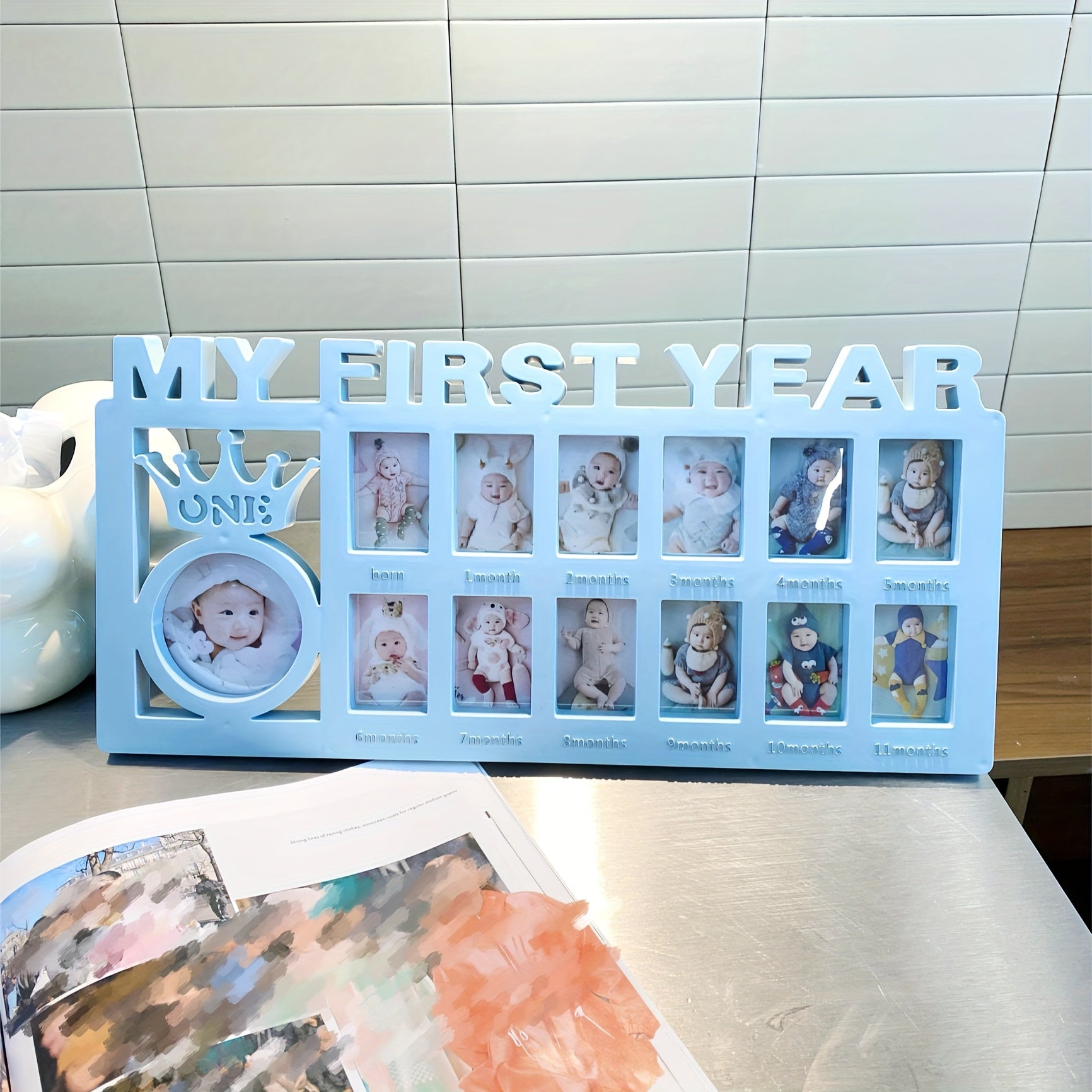 Herinneringenbewaarlijst Fotolijst - Gepersonaliseerd Doe-Het-Zelf Tafelblad Display voor Herinneringen aan je Pasgeboren Baby met Makkelijk Foto-invoeg Geschenkidee