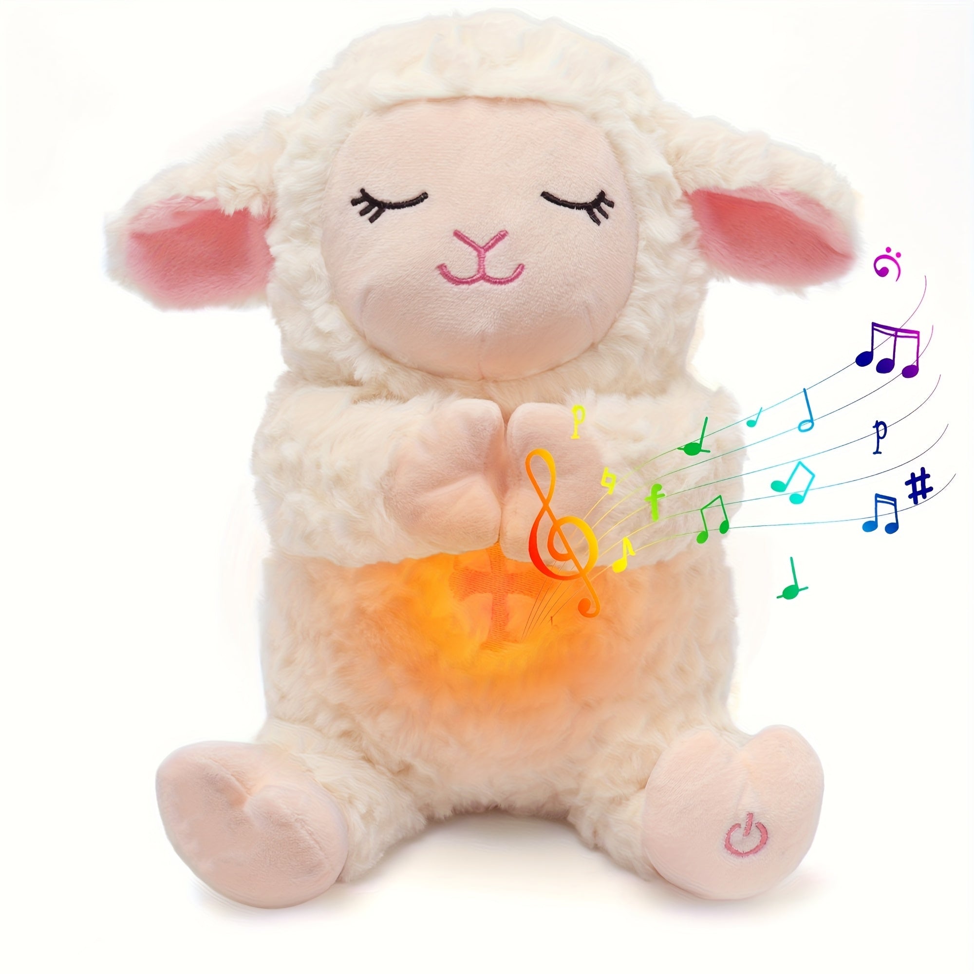 Muzikale Ademende Knuffellam – Met 8 Rustige Pianomelodieën, Witte Ruis, Nachtlampje & Volume-instelling | Babycadeau