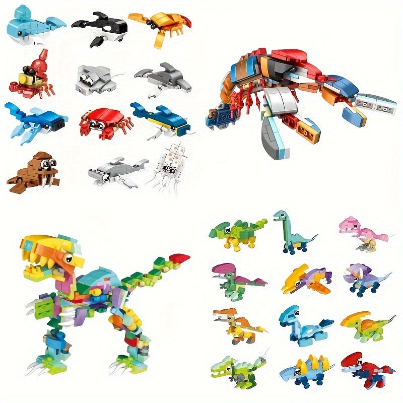 24-delige Dinosaurus en Zeedieren Bouwblokken Set voor Kinderen - Educatief Speelgoed voor Jongens en Meisjes vanaf 6 Jaar - Bouw je Eigen Dierenwereld Cadeau