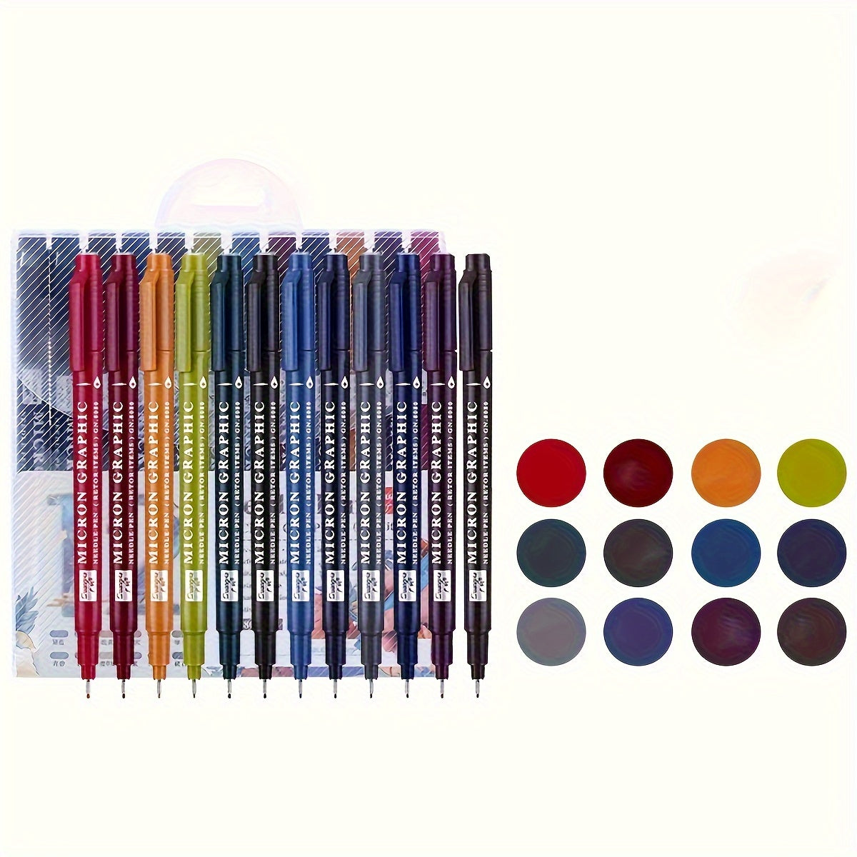 12x Micron Fineliners | 0.5mm | Waterbestendige Inkt | Intrekbare Kleurpennen | Voor Studenten & Kunstenaars