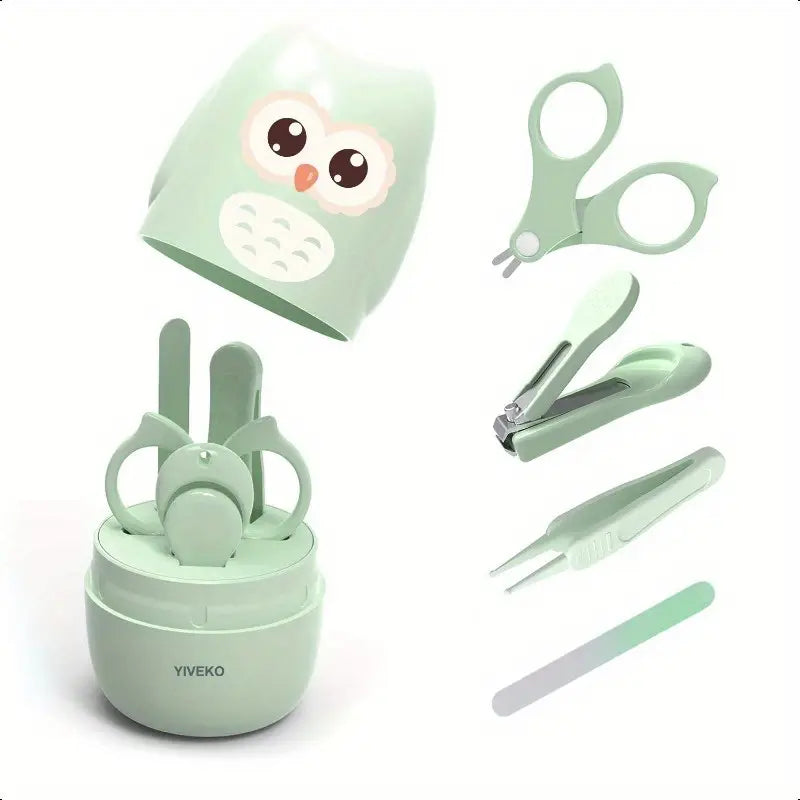 Baby Nagelset 4-in-1 | Nagelverzorging Kit voor Baby's met Schattige Uil Groene Opbergtas