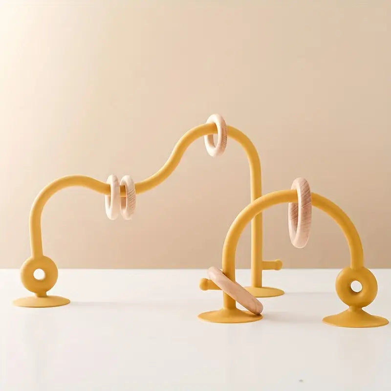 Silicone Zuig Baby Boog Speelgoed met Houten Ringen | Multicolor Baby Speelgoed voor Vroege Ontwikkeling