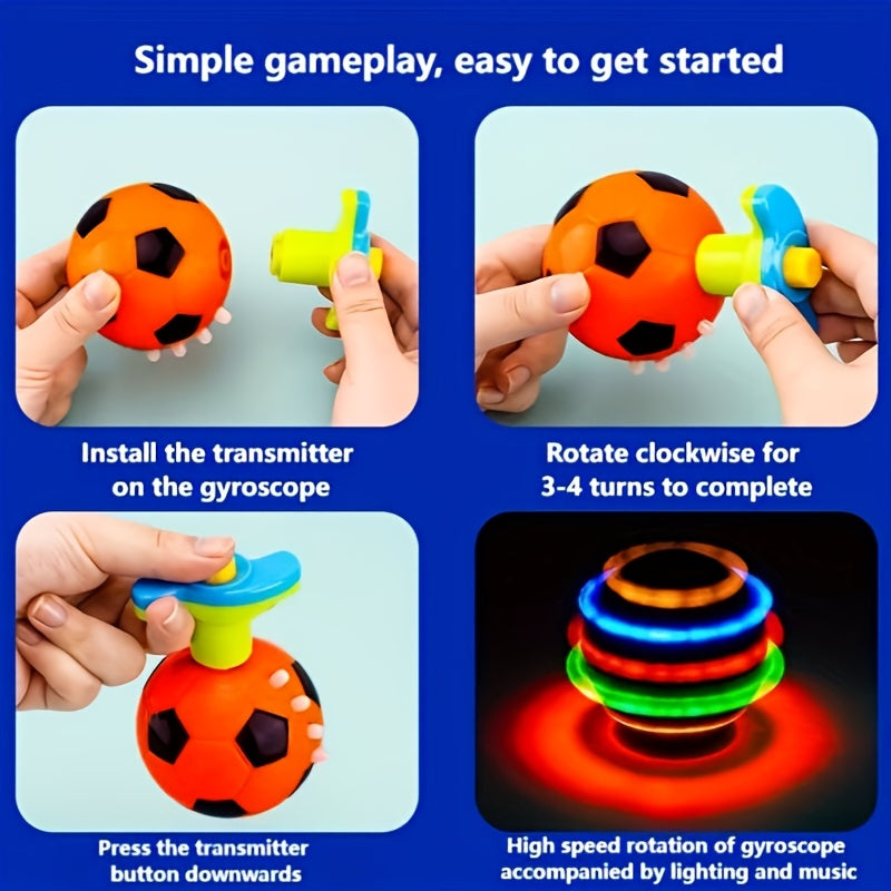 LED Verlichte Muzikale Gyroscoop in Voetbalstijl | Knipperende Toupie Lichtgevende Muzikale Toupie Speelgoed voor Kinderen