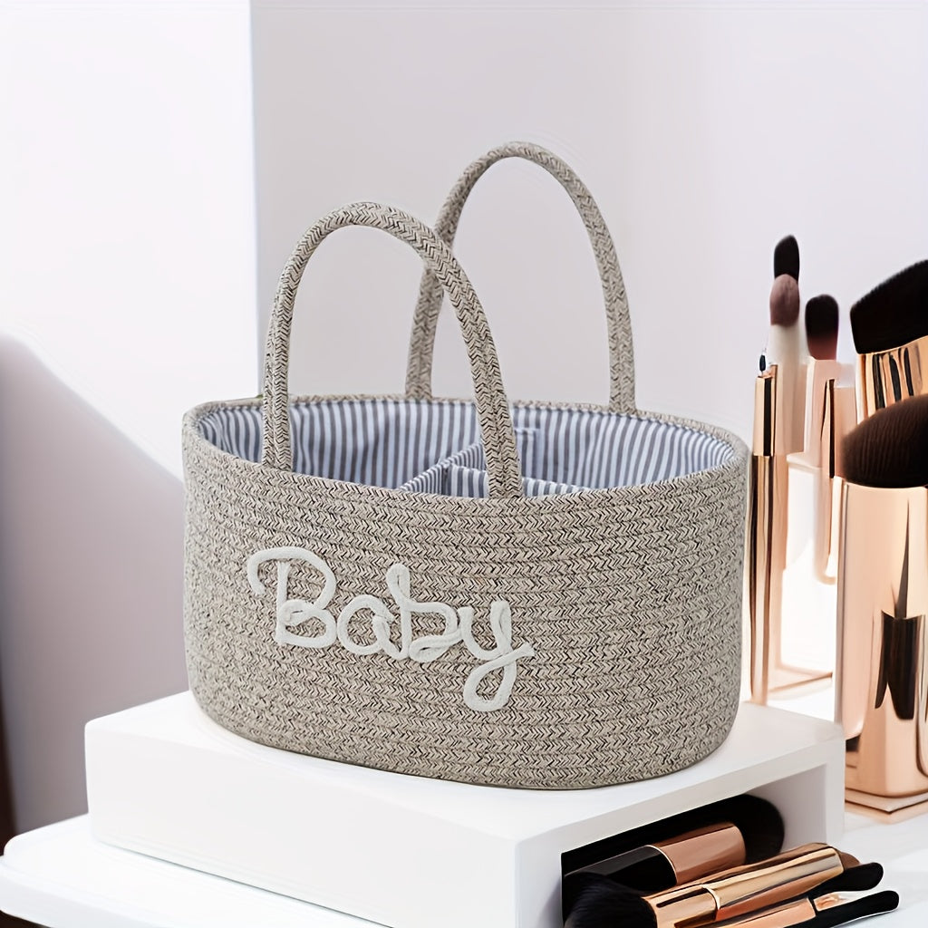 Geweven Opbergmand | 3 Compartimenten Draagbare Opbergmand | Fles- en Luier Organiser voor Moeder en Baby | Badkamer Opbergmand voor Zwembad Accessoires