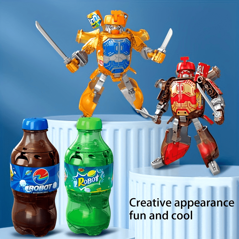 Transformeerbare Frisdrankblik Robot | Interactief Speelgoedfiguur | Duurzaam ABS | Tafeldisplay Robot voor Kinderen 14+ Jaar
