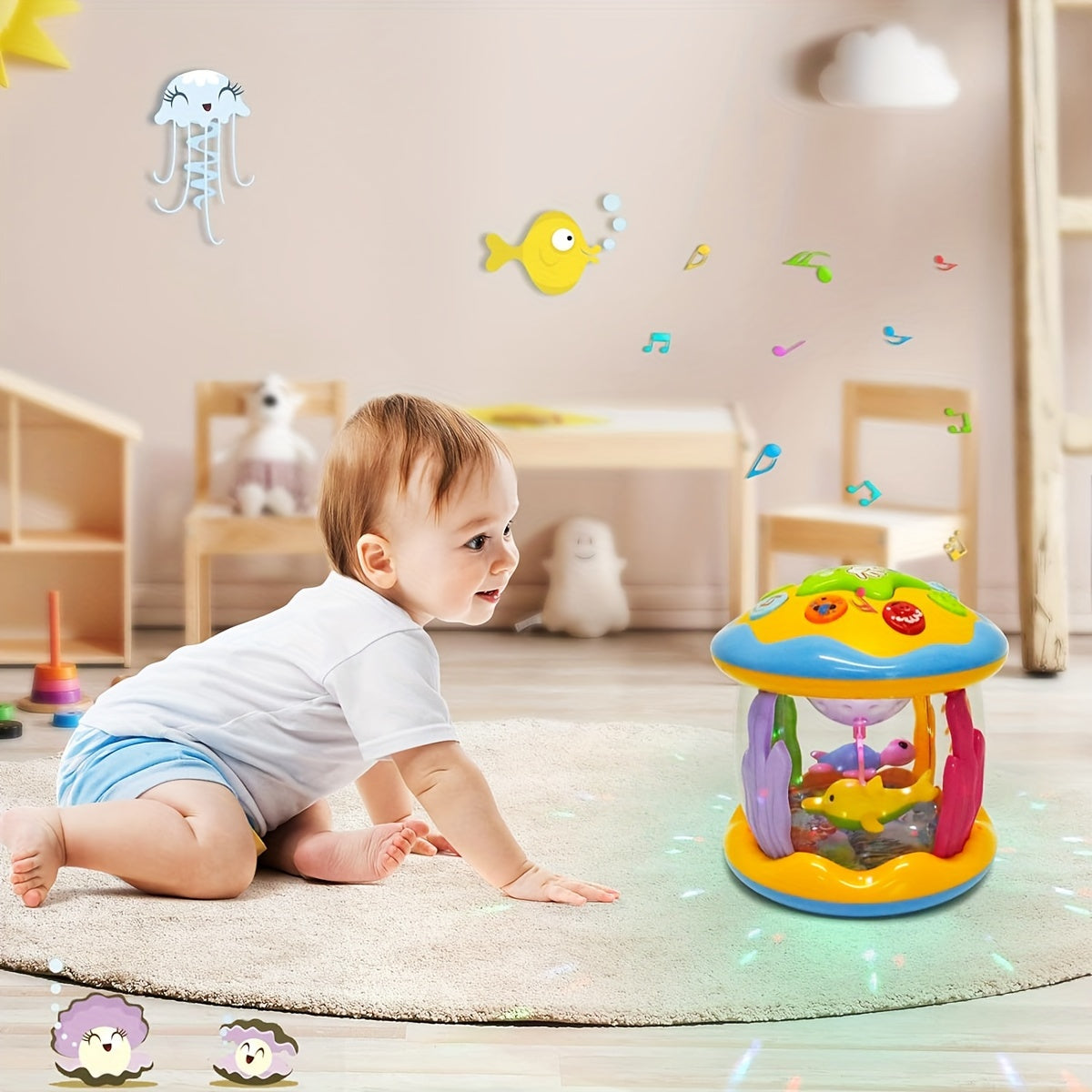 Baby Muzikaal Speelgym met Oceaan Projectorlichten | Interactief Speelgoed voor Kruipen & Buiklig Ontwikkeling