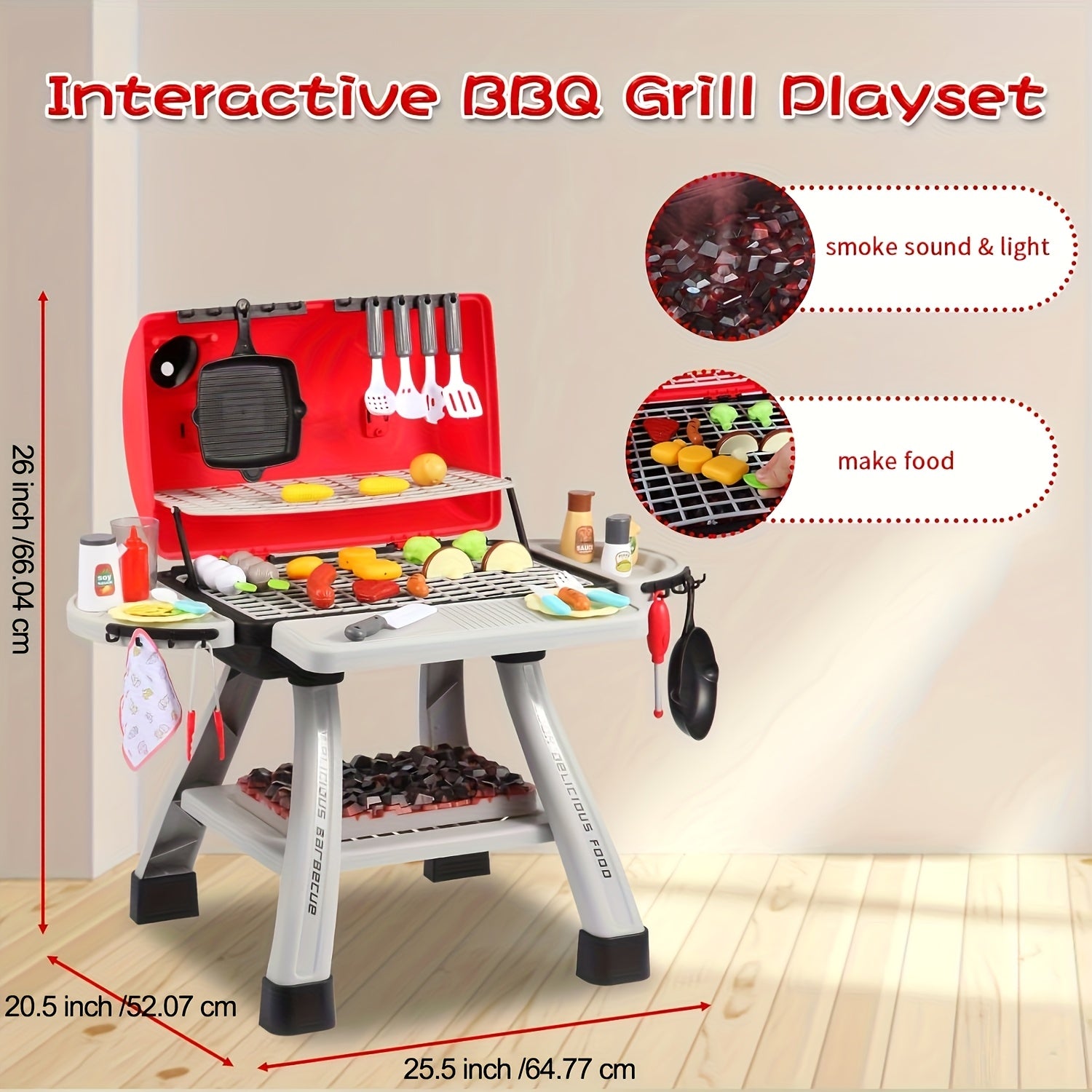 BBQ Keuken Speelset voor Buiten | Grill Speelgoed met 2-Lagen – Interactief Kookspel voor Kinderen 3 Jaar en Ouder