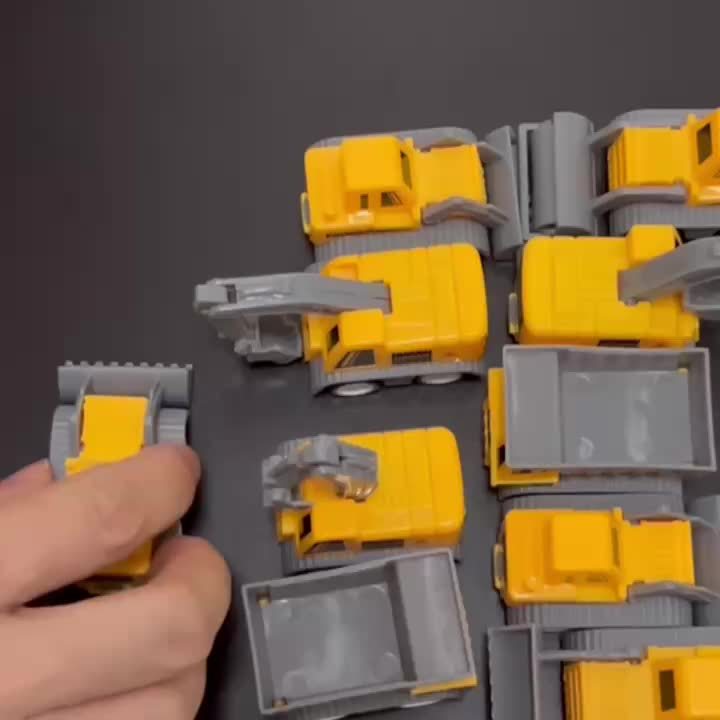A set van 6 miniatuur bouwvoertuigen speelgoedsets, met handvat en gele kraan, graafmachine en truckmodellen – perfect als kerstcadeau, feestverrassing of taartdecoratie