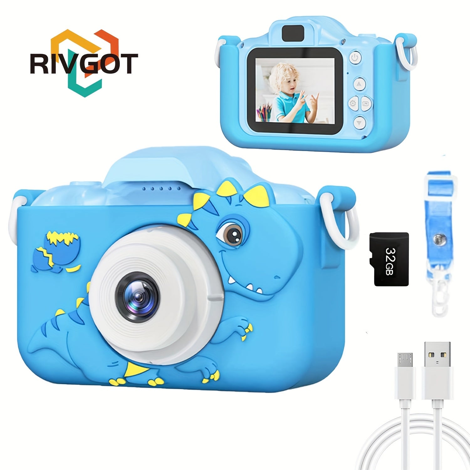 Digitale Kindercamera HD | Voor- & Achterlens, USB Oplaadbaar – Dino Design 3-12 Jaar
