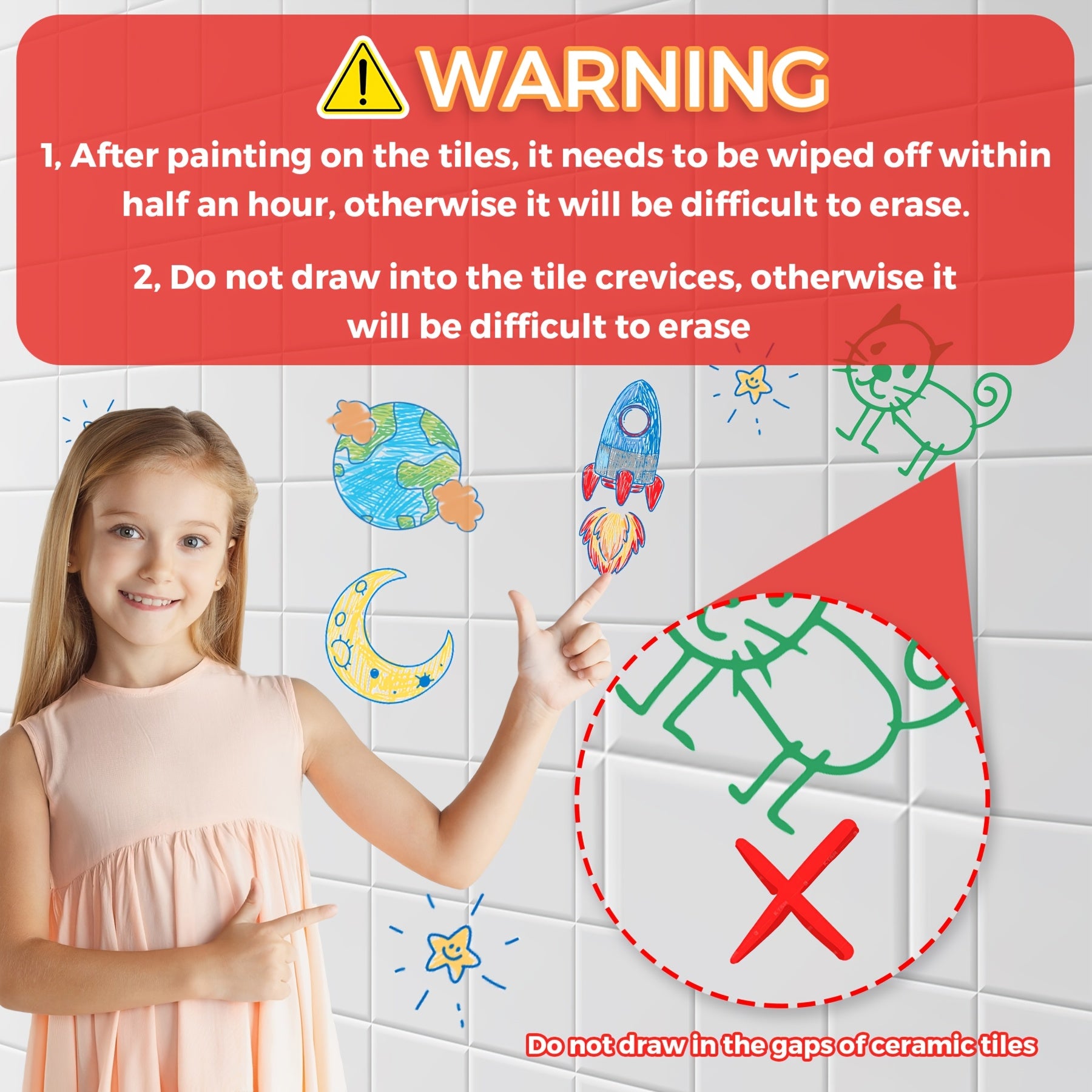 12-delige Wasbare Badkrijt Set | Levendige, Niet-Giftige Badkamer Markers, Ruimte-Thema Speelgoed, Gemakkelijk Schoon te Maken, Perfect voor Jonge Kinderen