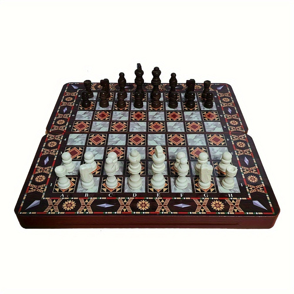 3-in-1 Internationaal Schaakspel 34cm – Dubbel Laag Bord met Hinkelspel | Klassiek Familiespel
