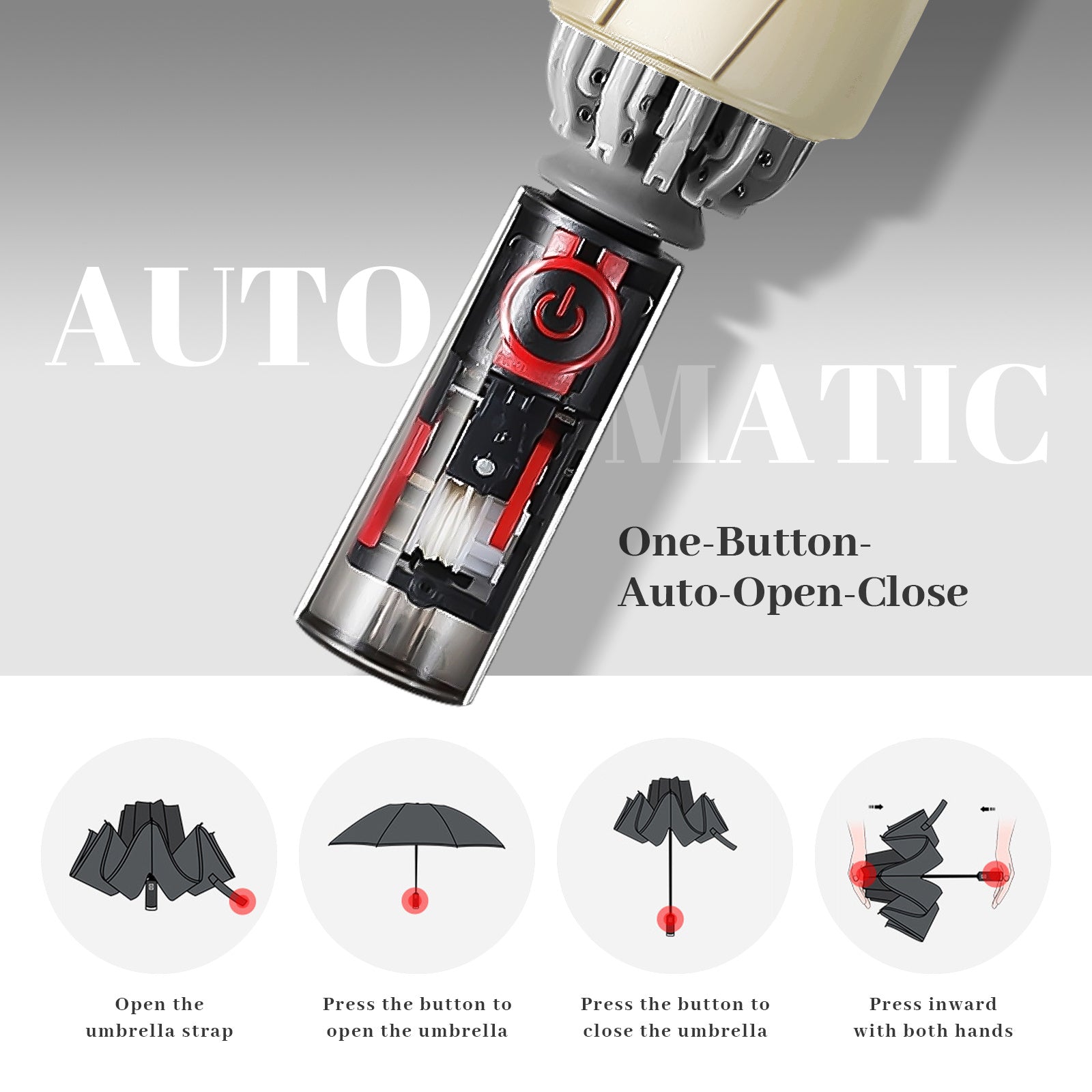 Rainstar automatische paraplu | Omkeerbare sluiting, 10 metalen baleinen, unisex ontwerp, 105 cm