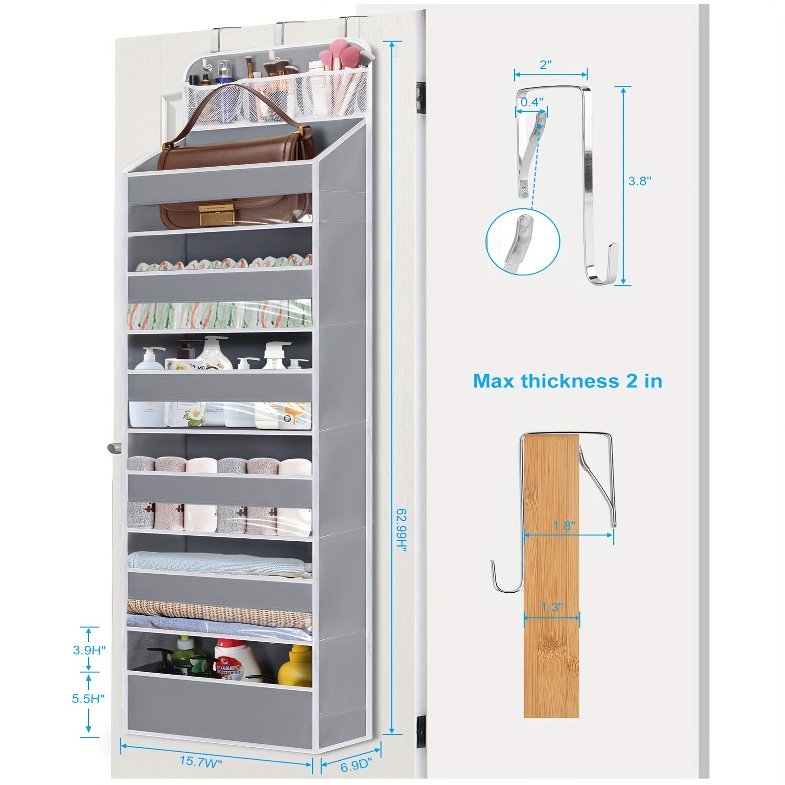 Opbergrek Voor Deur | 7 Ruime Vakken Met Duidelijk Venster Hangend Ontwerp Voor Slaapkamer- en Badkamerorganisatie