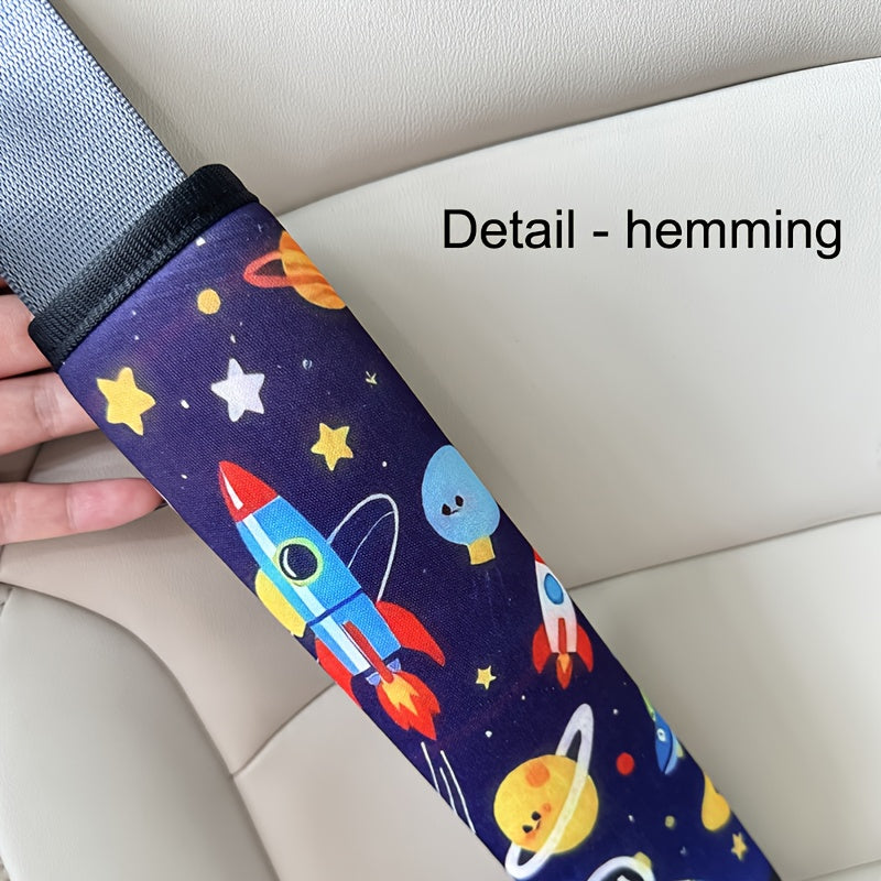 Zachte Autogordelbeschermers voor Kinderen en Baby's - 2 Stuks Gordelhoezen met Ruimte Thema voor Jongens en Meisjes - Comfortabele Gordelbescherming voor in de Auto