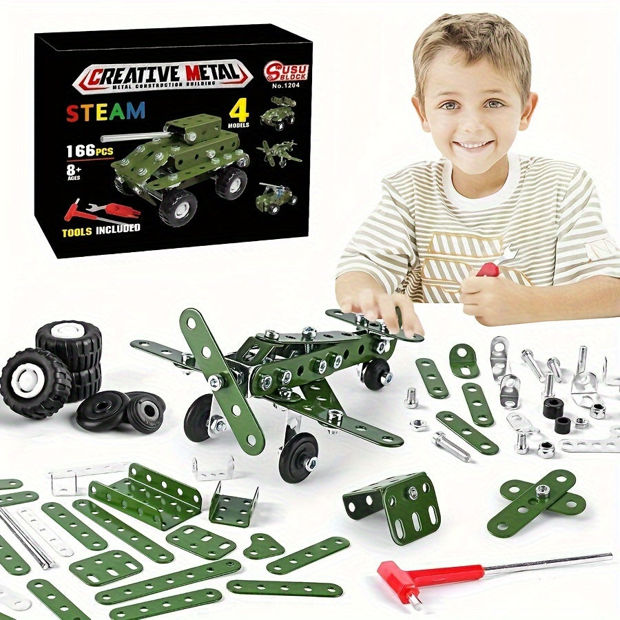 Bouwblokken Speelgoed | Educatieve 4-in-1 Militaire Serie Modellen | Metaal & Montage Kits