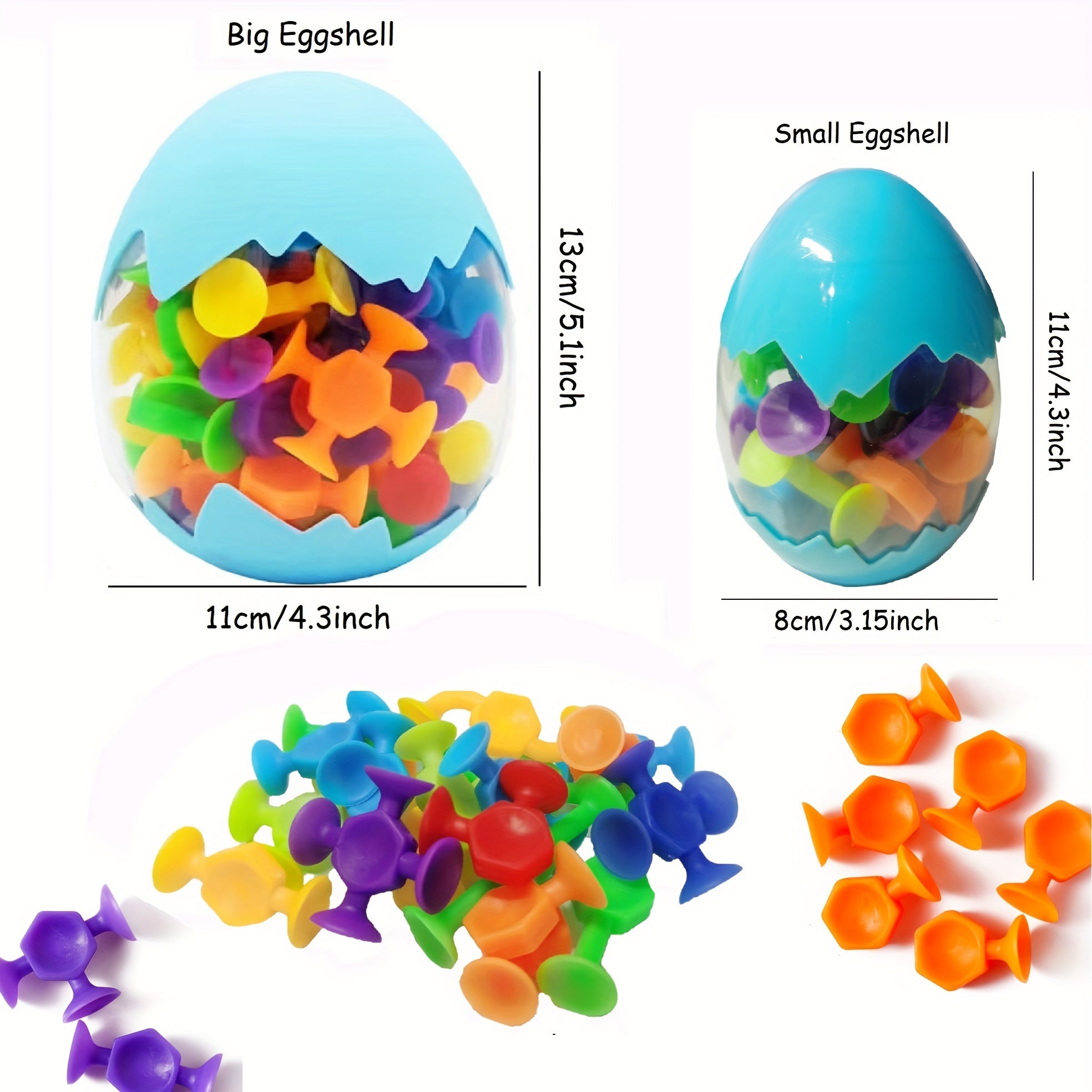 Zuignap Speelset met 18/48 Stuks | Zachte Siliconen Bouwblokken in Eierdoos, Sensorisch Fidget Speelgoed, Ideaal voor Reizen & Vakantie