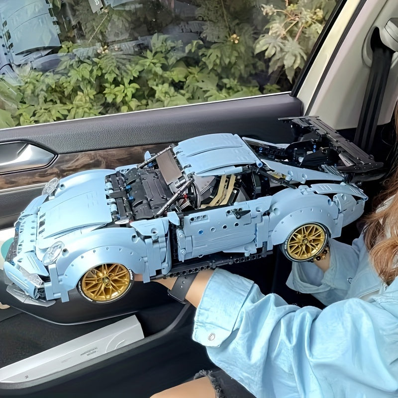2100-delige blauwe raceauto bouwset - Compatibel met grote merken, ideaal voor volwassenen als cadeau voor Kerstmis, Halloween of verjaardagen.
