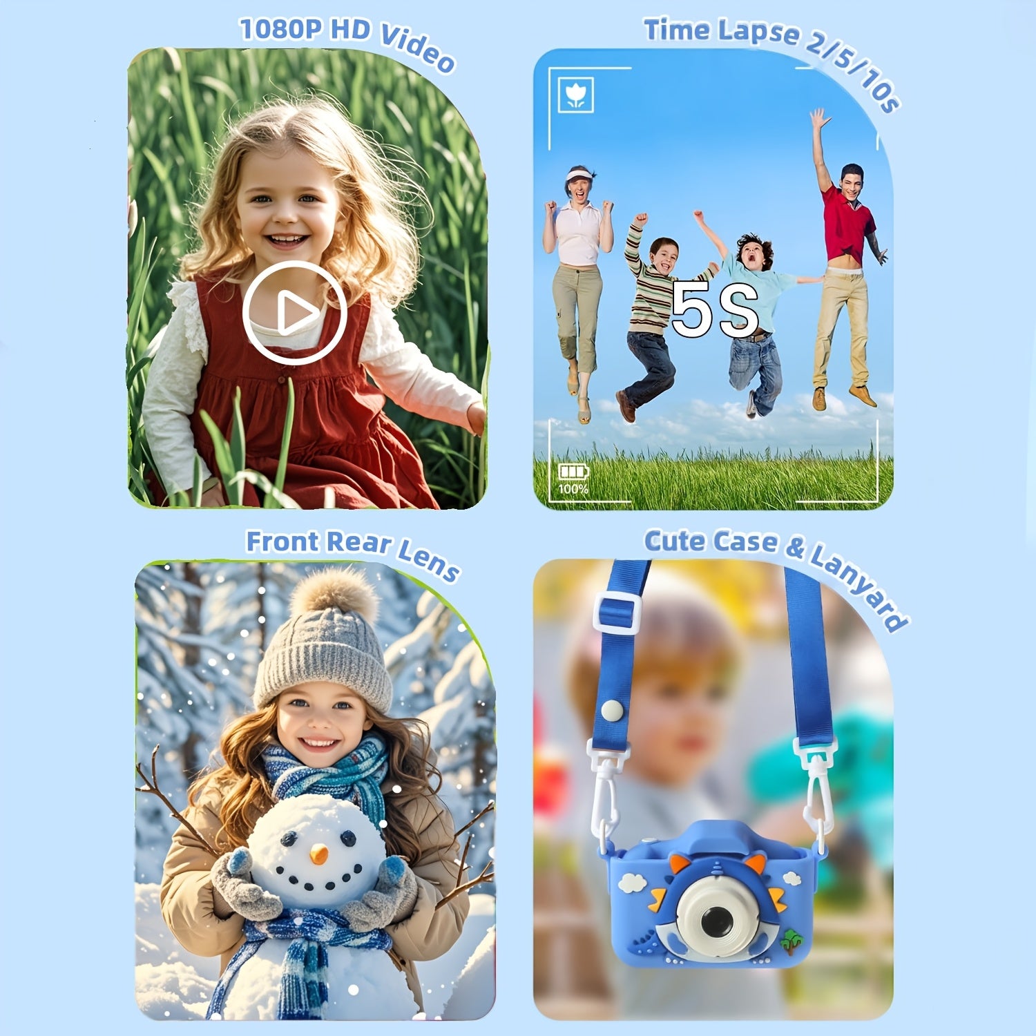 Digitale Kindercamera voor Kinderen vanaf 6 Jaar - HD Fototoestel met Selfiecamera voor Jongens en Meisjes - Inclusief 64GB Geheugenkaart als Perfect Cadeau