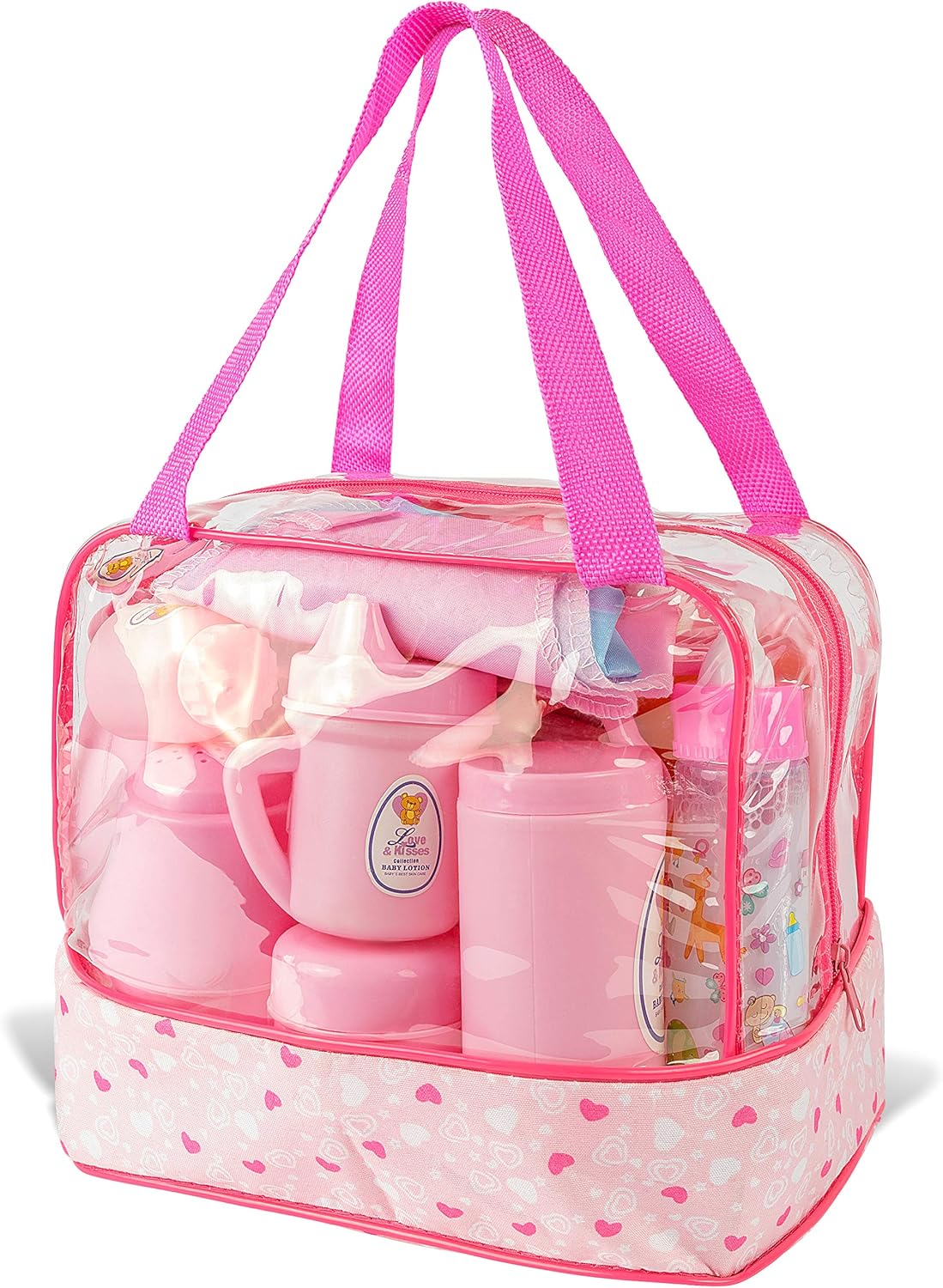 Poppenaccessoire set | Luiertas met 6 accessoires & magische fles voor poppenverzorging