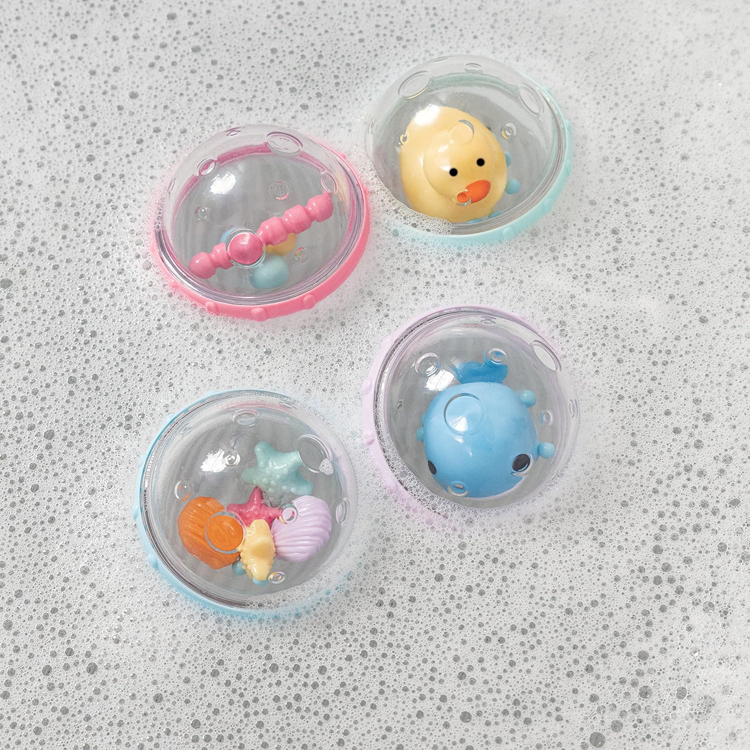 4-Delige Drijvende Bad Speelgoed Set voor Baby’s | Stimuleert Zintuigen Met Getextureerde Ringen & Kleurrijke Bubbels | Veilig en Leuk voor Baby’s van 4+ Maanden
