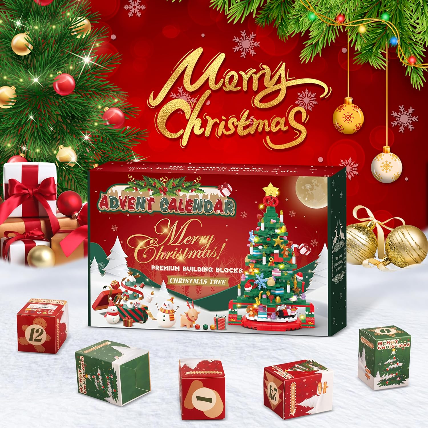 Adventskalender 2025 kerstboom | Bouwset met LED licht