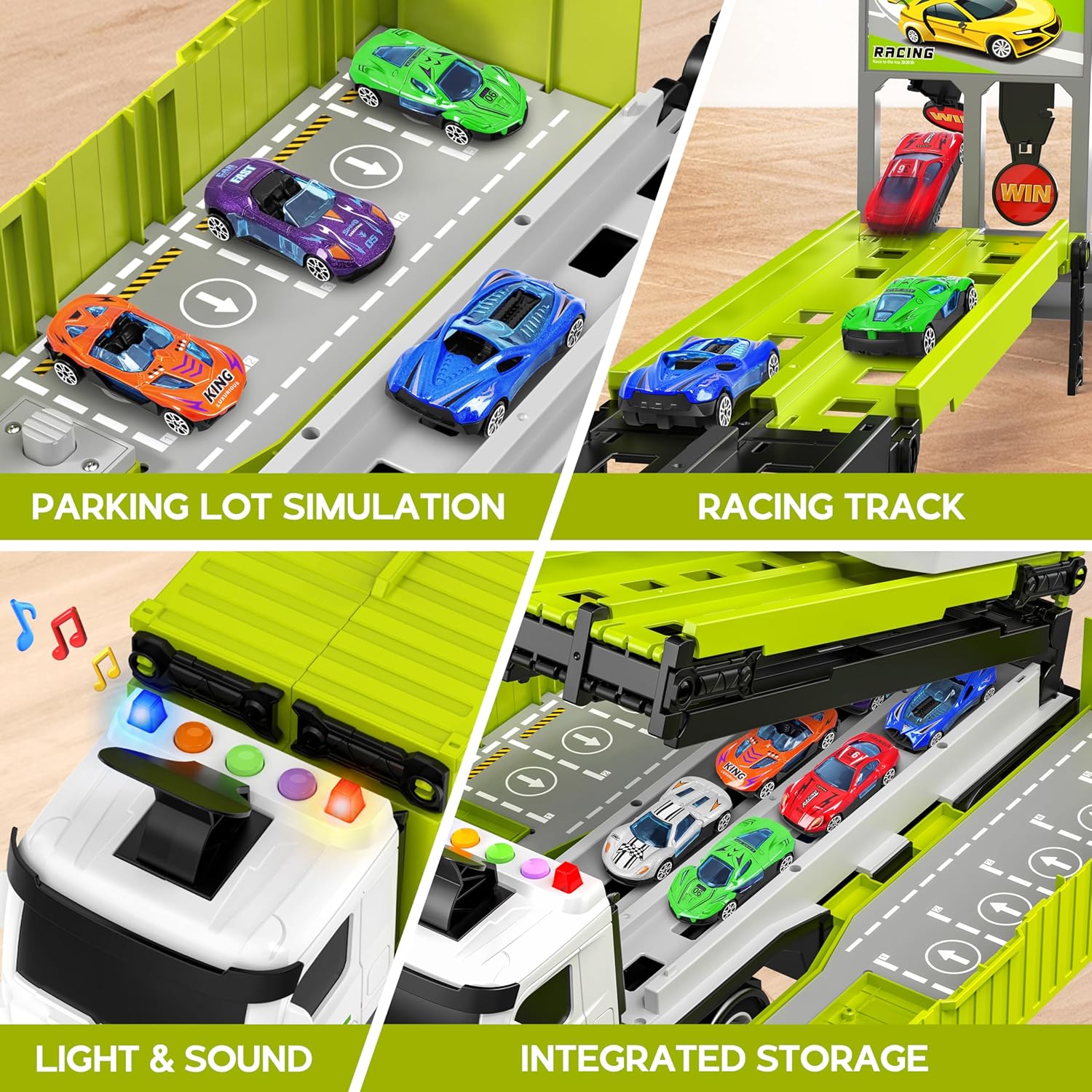 3-Laags Racebaan Truck | 8 Mini Auto’s + Vrachtwagen | Opvouwbaar Speelset | 3–6 Jaar