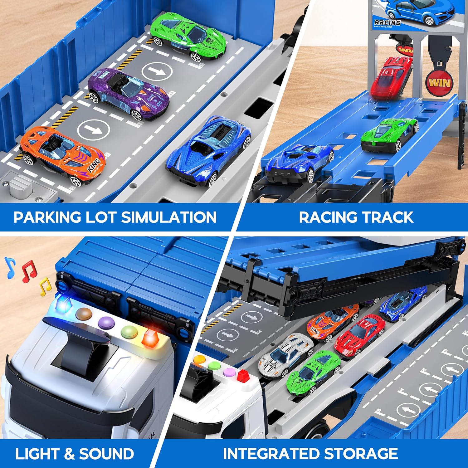 3-Laags Racebaan Truck | 8 Mini Auto’s + Vrachtwagen | Opvouwbaar Speelset | 3–6 Jaar