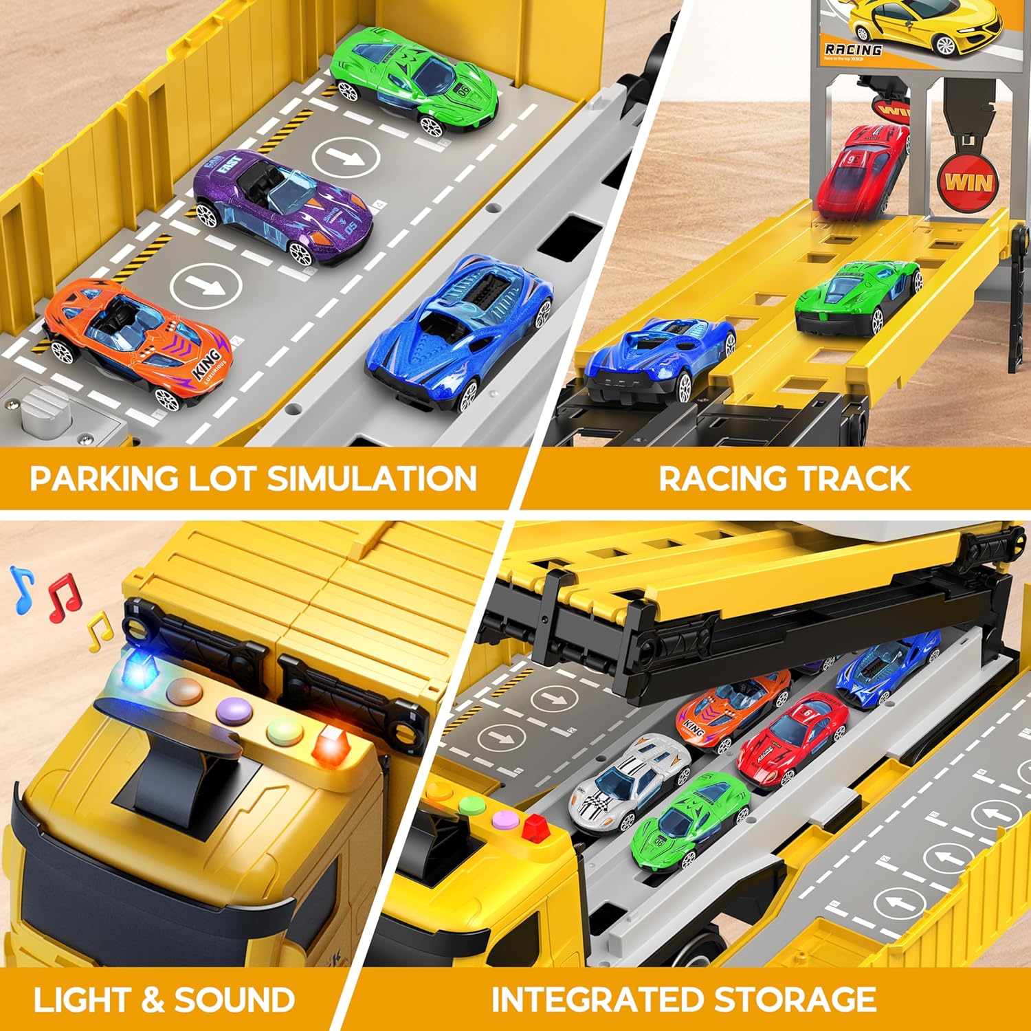 3-Laags Racebaan Truck | 8 Mini Auto’s + Vrachtwagen | Opvouwbaar Speelset | 3–6 Jaar