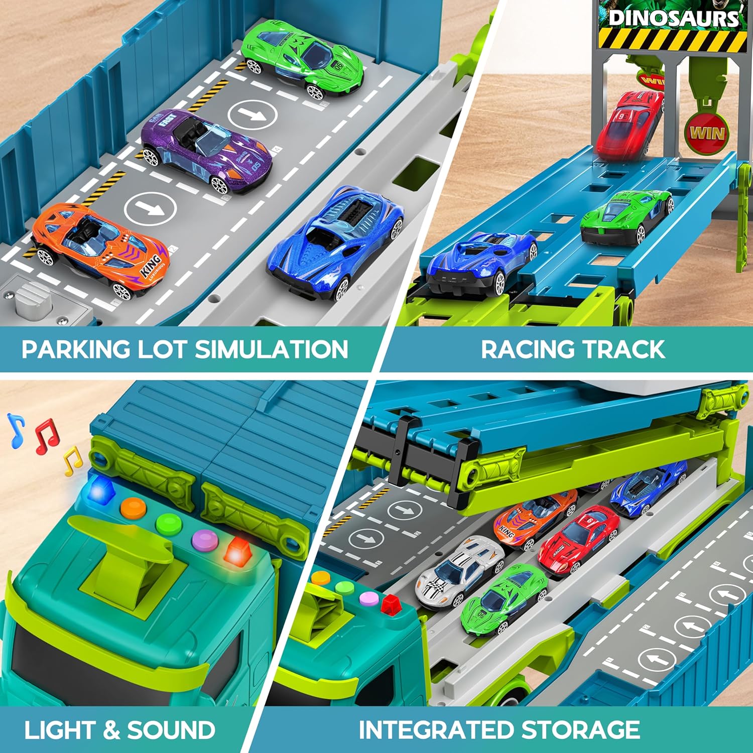3-Laags Racebaan Truck | 8 Mini Auto’s + Vrachtwagen | Opvouwbaar Speelset | 3–6 Jaar