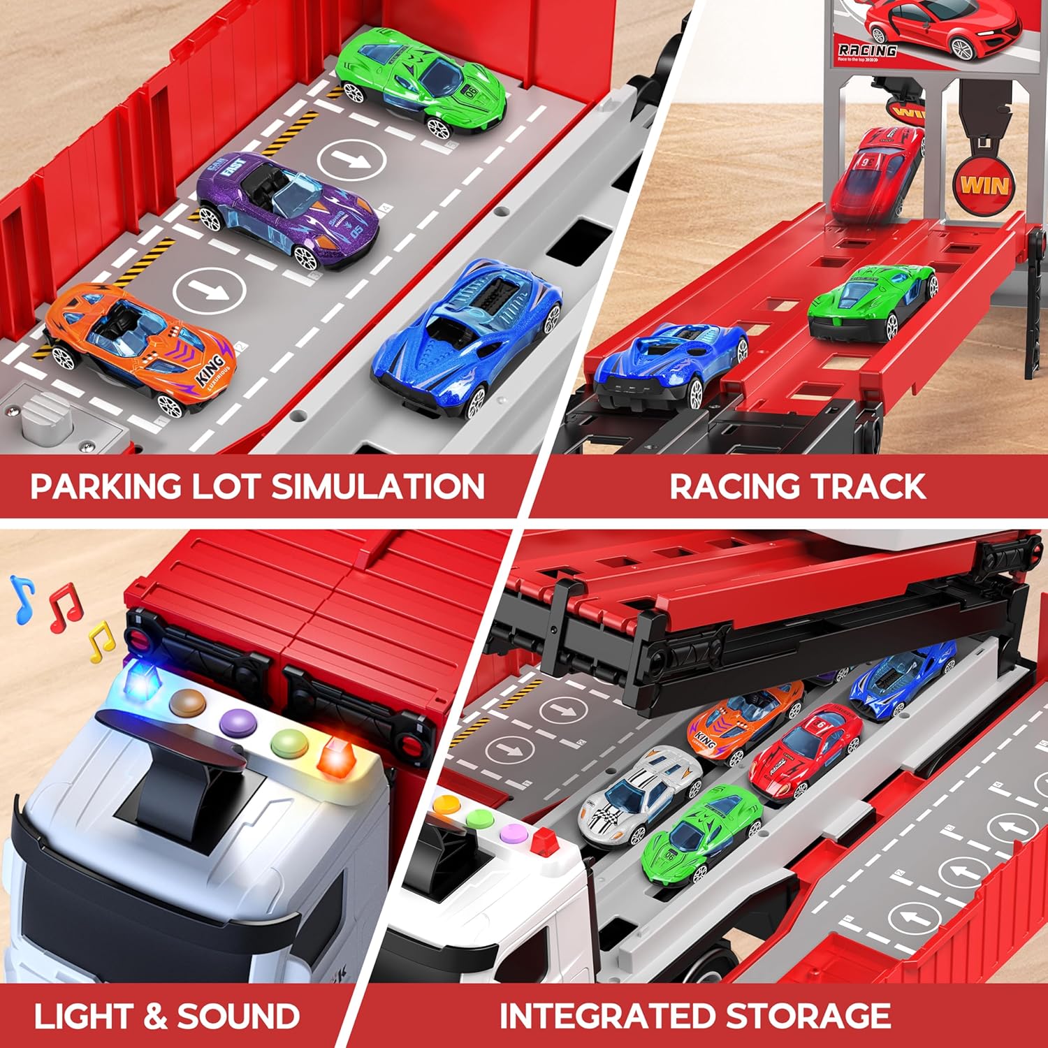 3-Laags Racebaan Truck | 8 Mini Auto’s + Vrachtwagen | Opvouwbaar Speelset | 3–6 Jaar